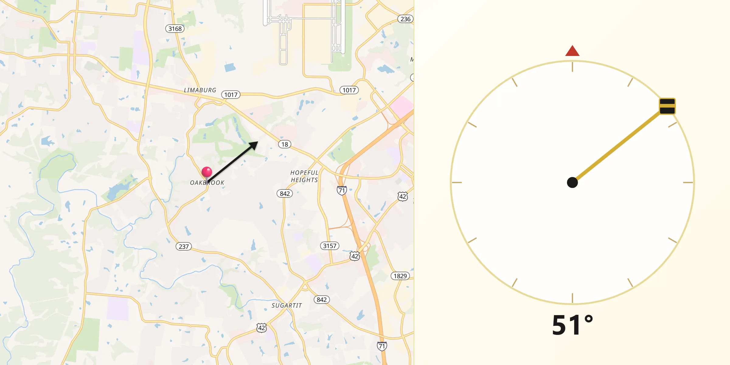 Qibla Direction from Oakbrook