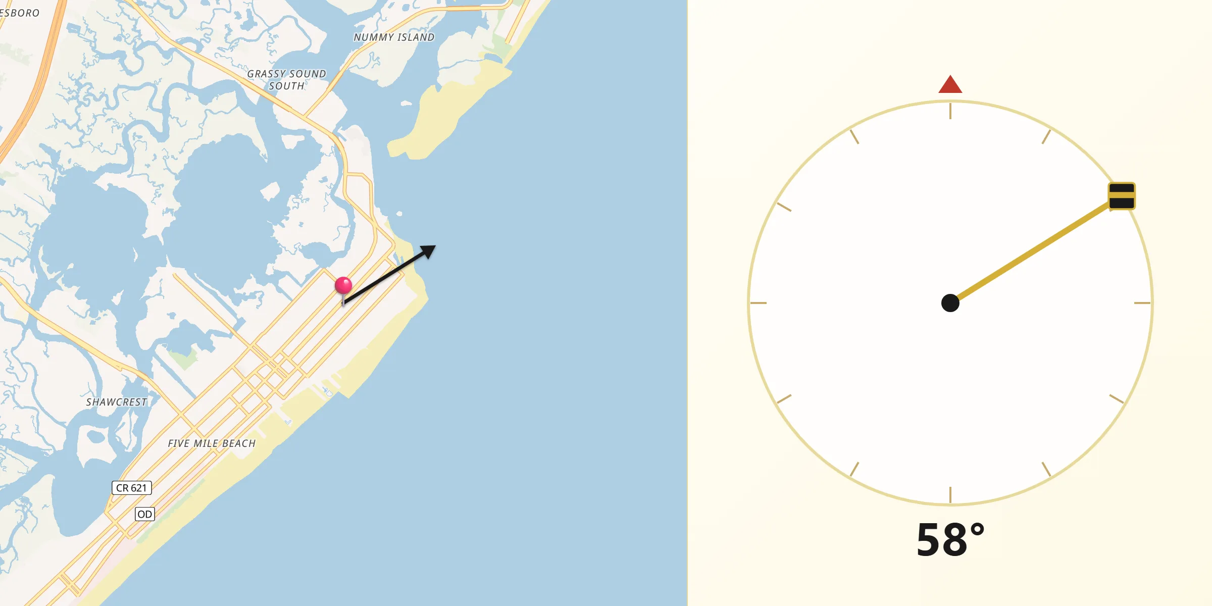 Qibla Direction from North Wildwood