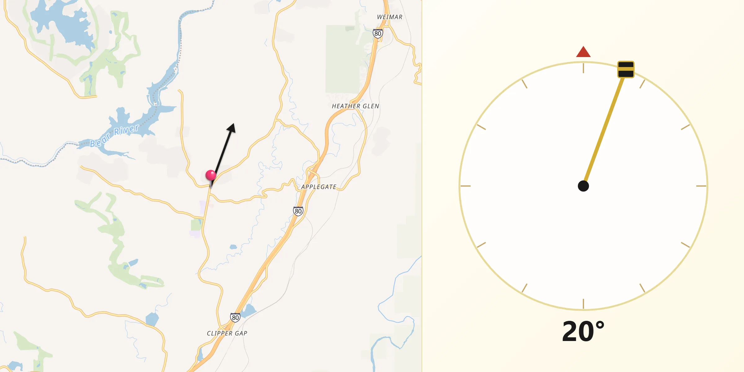 Qibla Direction from Meadow Vista