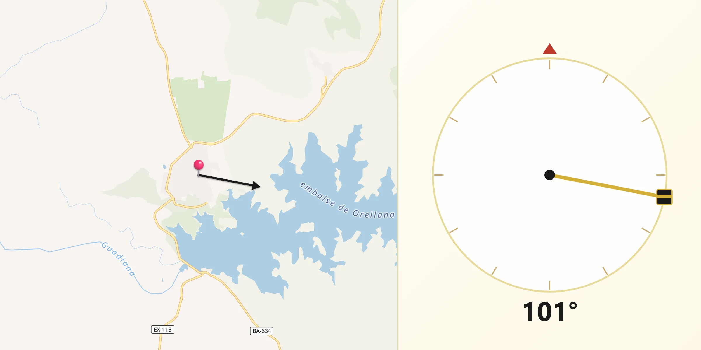 Dirección de la Qibla desde Orellana la Vieja