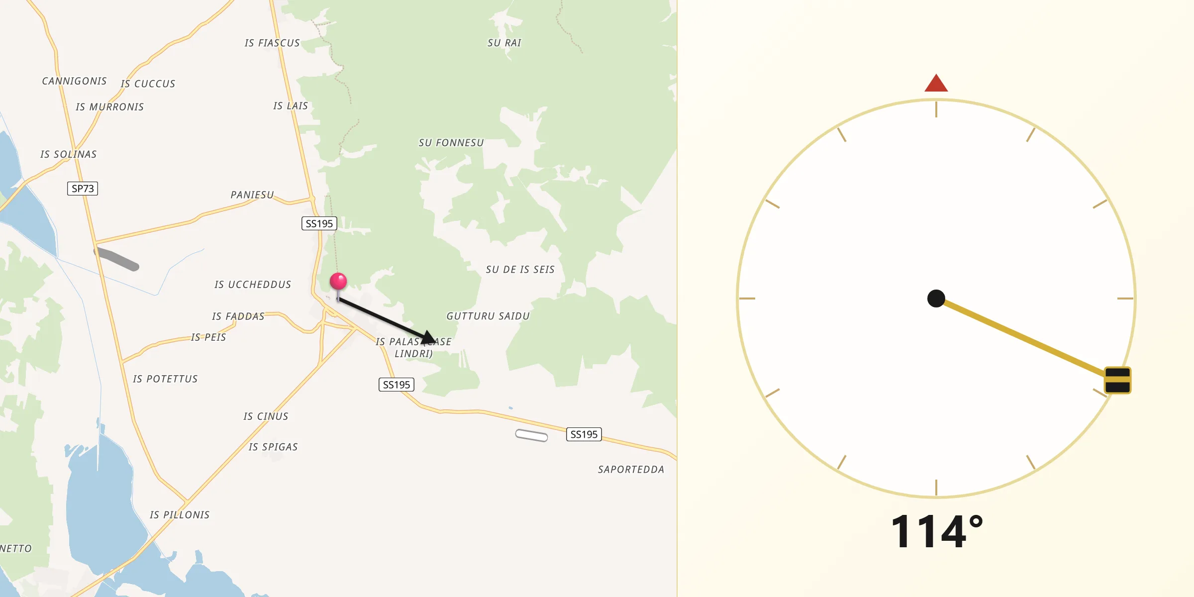 Direzione della Qibla da Sant'Anna Arresi