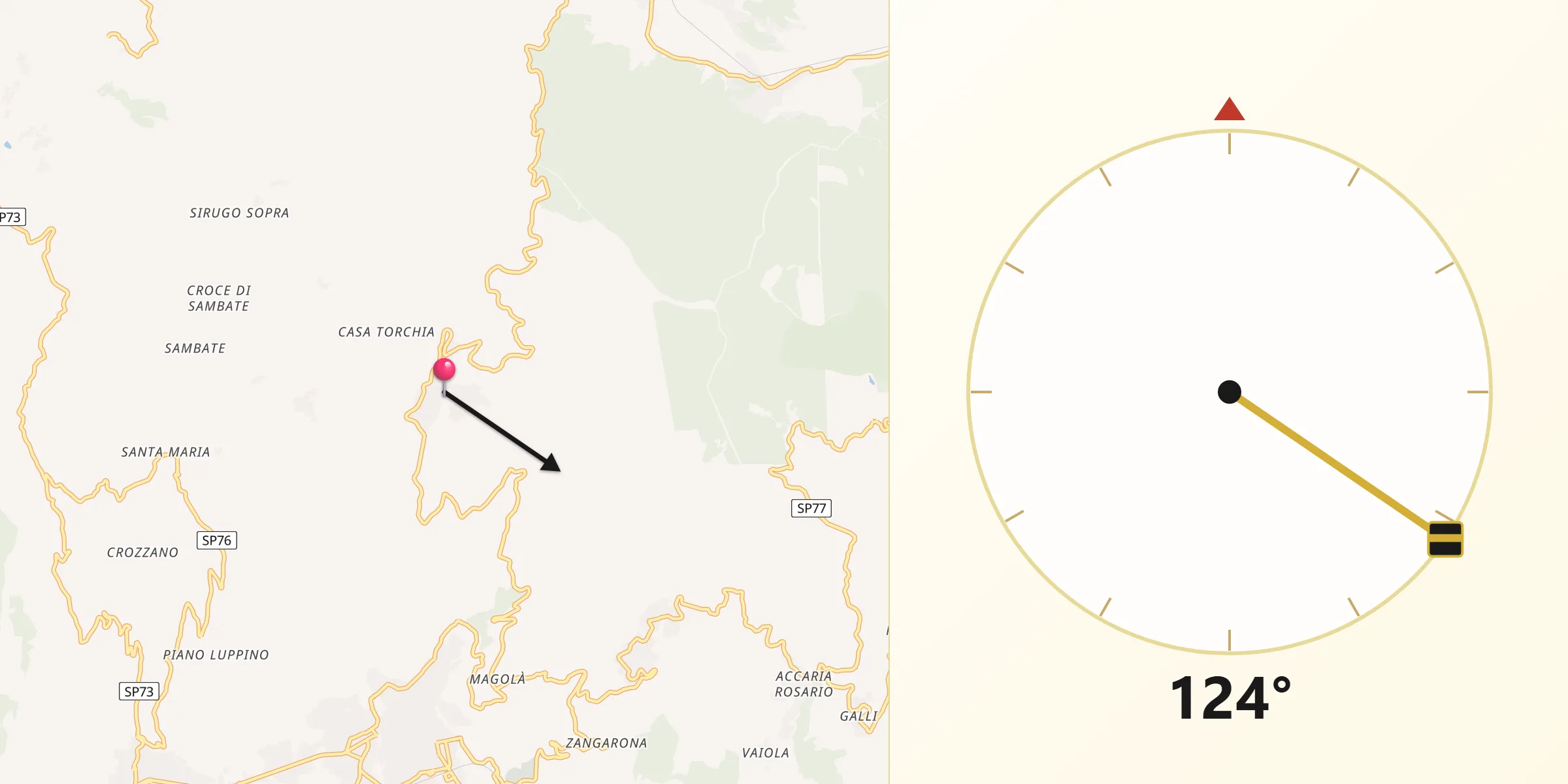 Direzione della Qibla da Platania