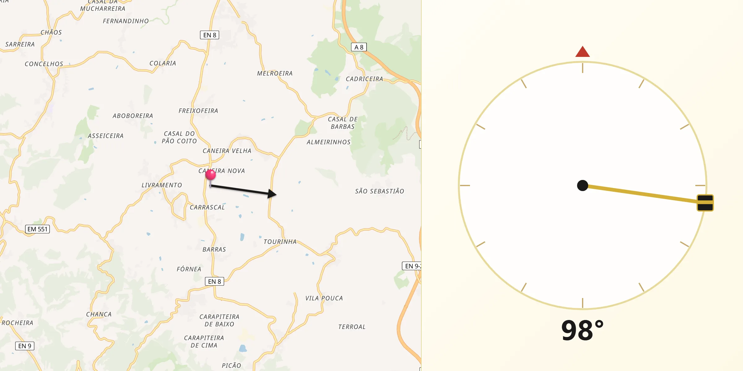 Direção da Qibla a partir de Azueira