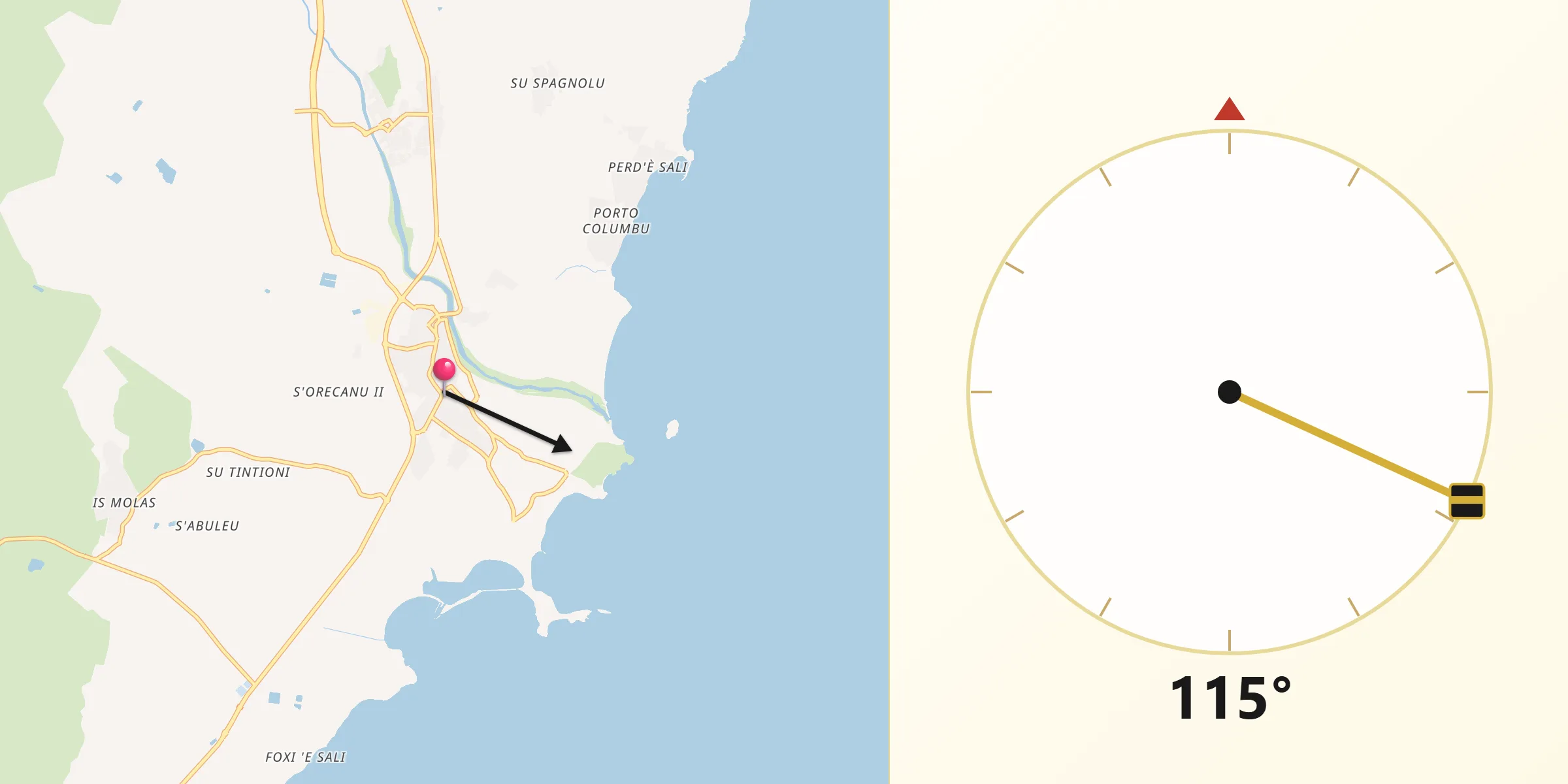 Direzione della Qibla da Pula