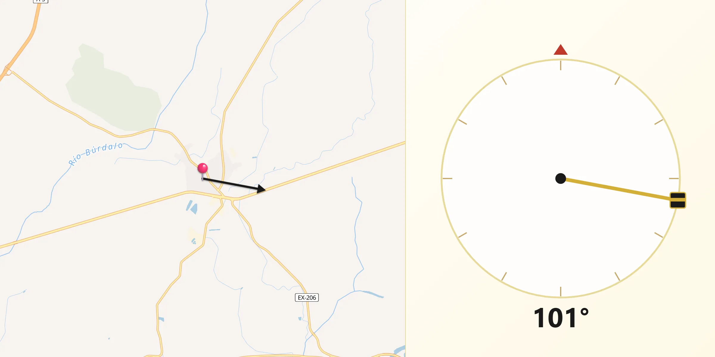 Dirección de la Qibla desde Santa Amalia