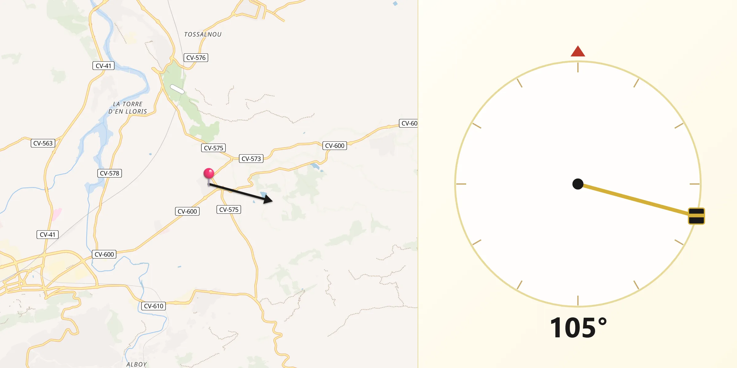 Dirección de la Qibla desde Llocnou d'En Fenollet
