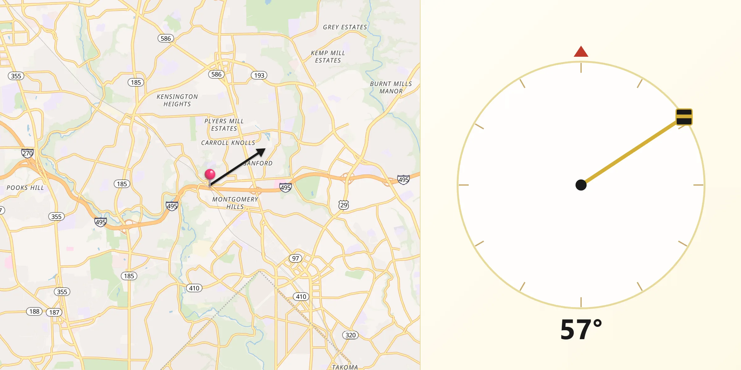 Qibla Direction from Forest Glen