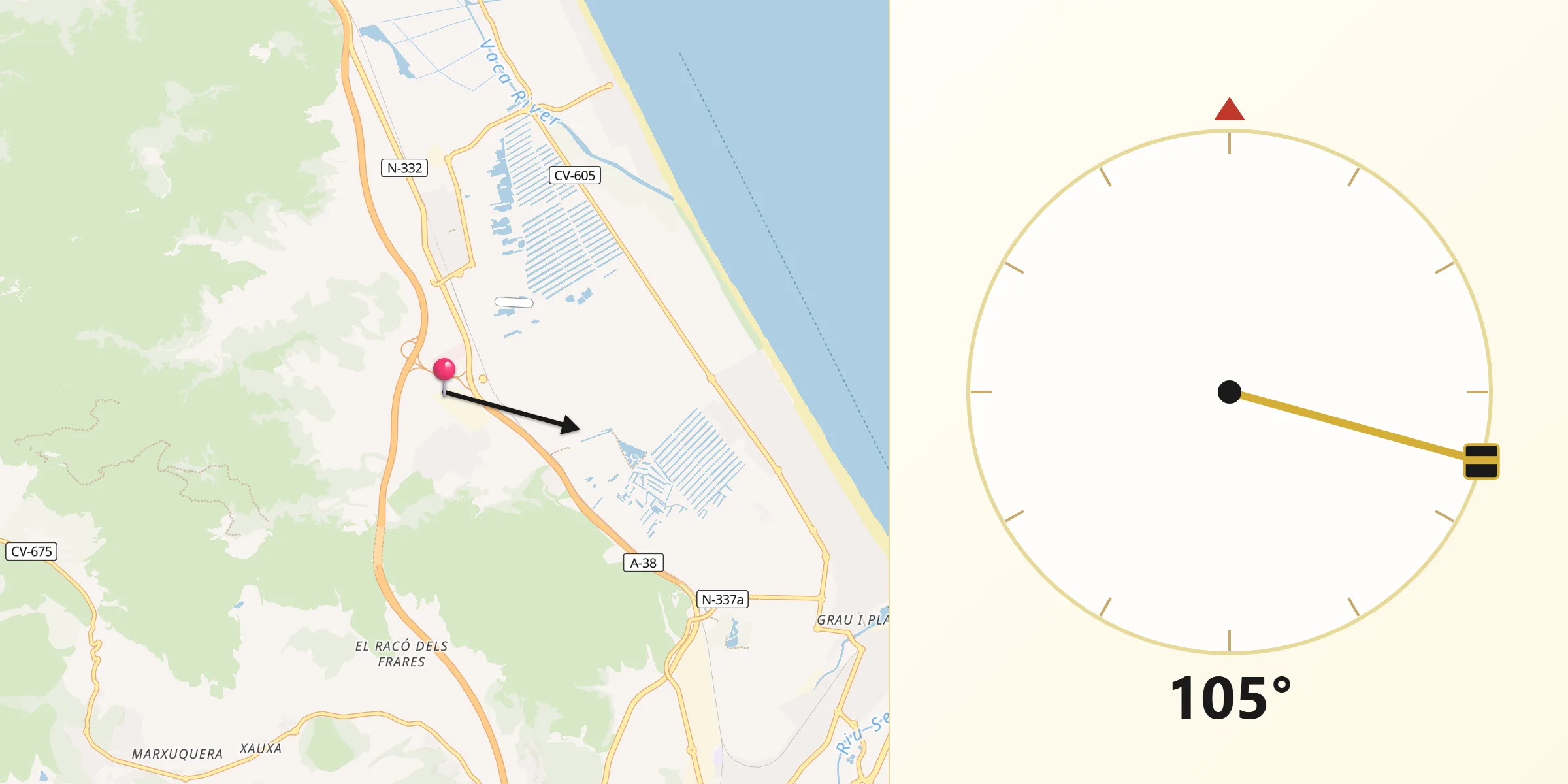 Dirección de la Qibla desde Xeresa