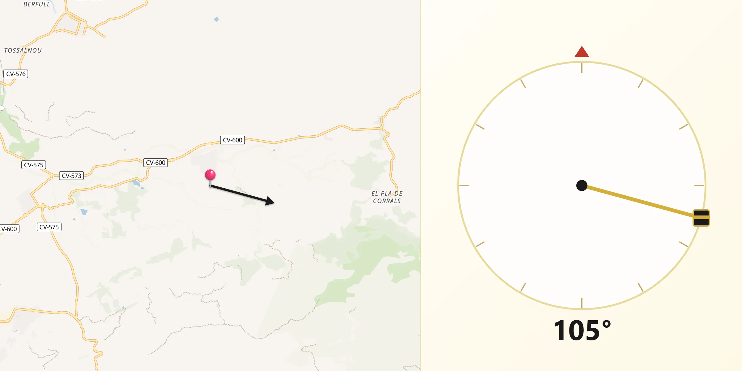 Dirección de la Qibla desde Barxeta