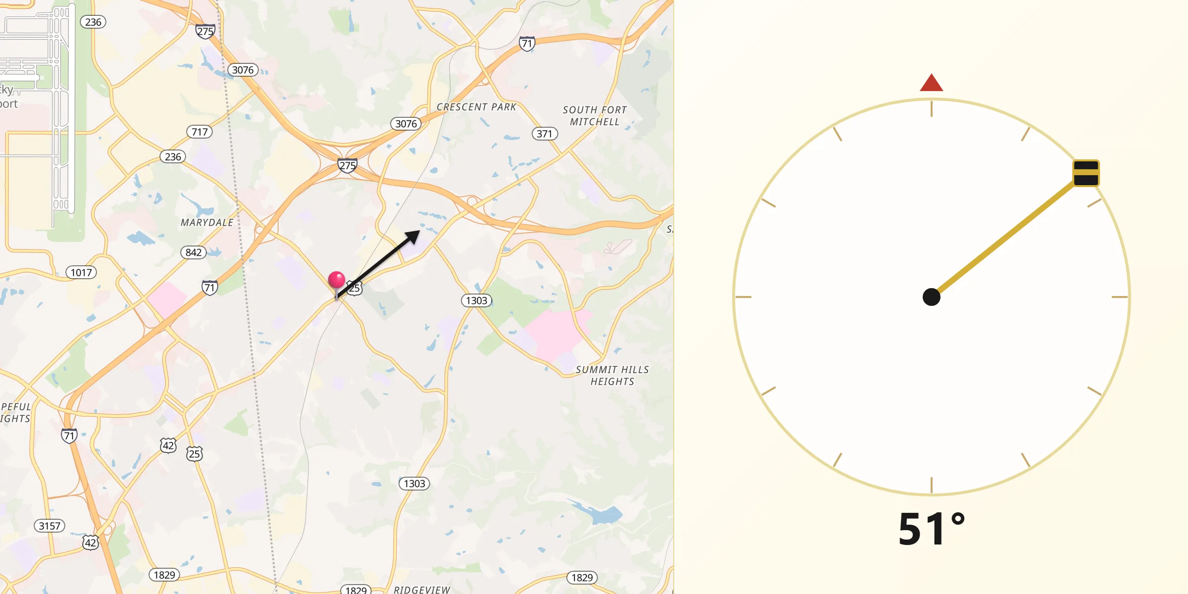 Qibla Direction from Erlanger