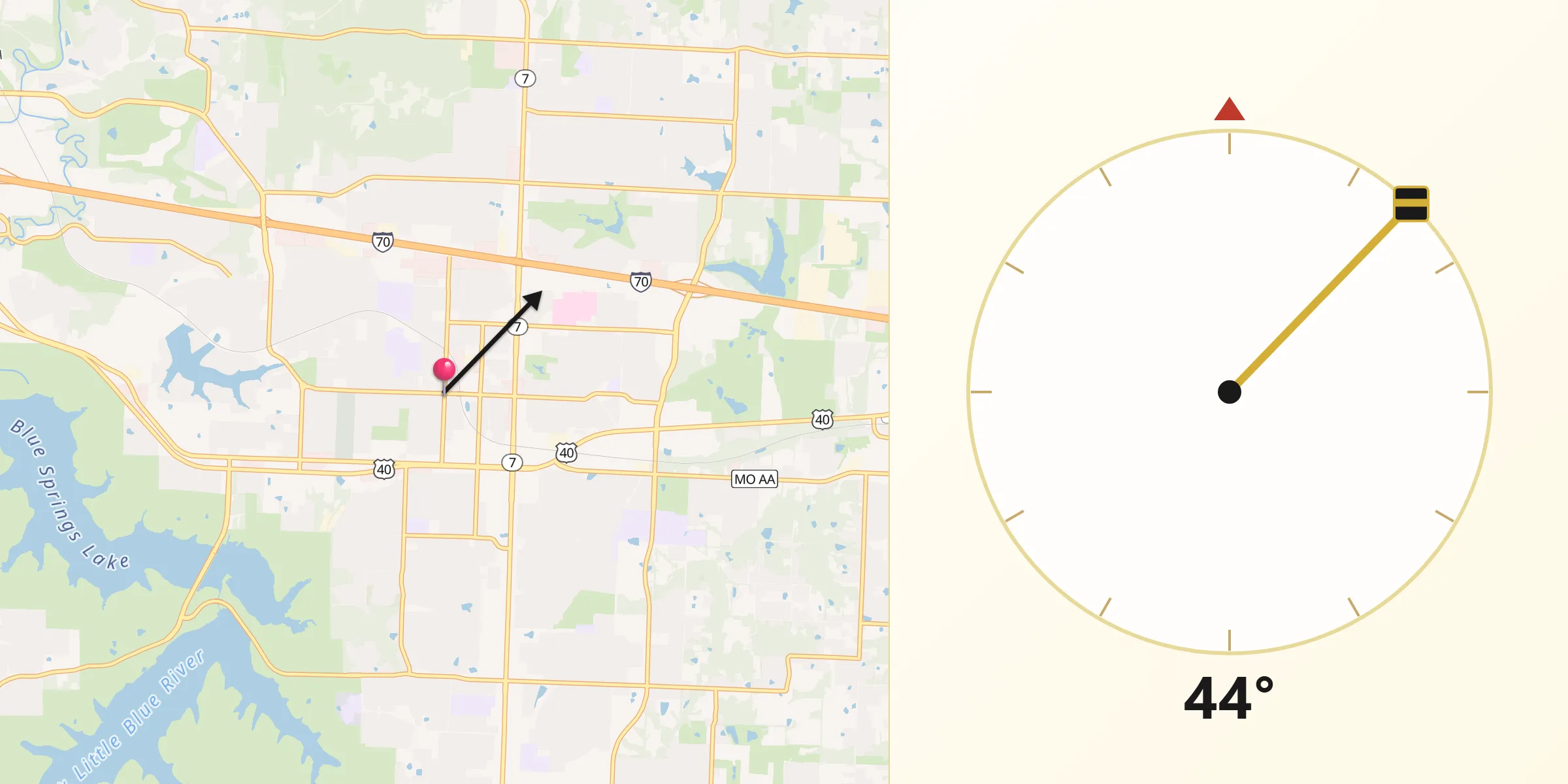 Qibla Direction from Blue Springs