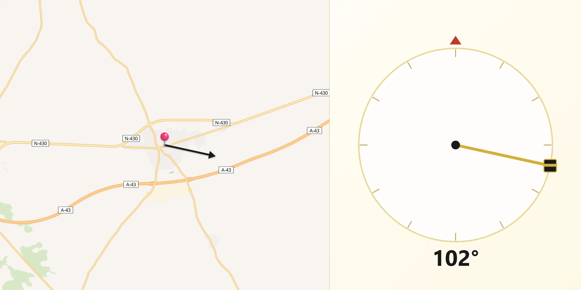 Dirección de la Qibla desde Torralba de Calatrava