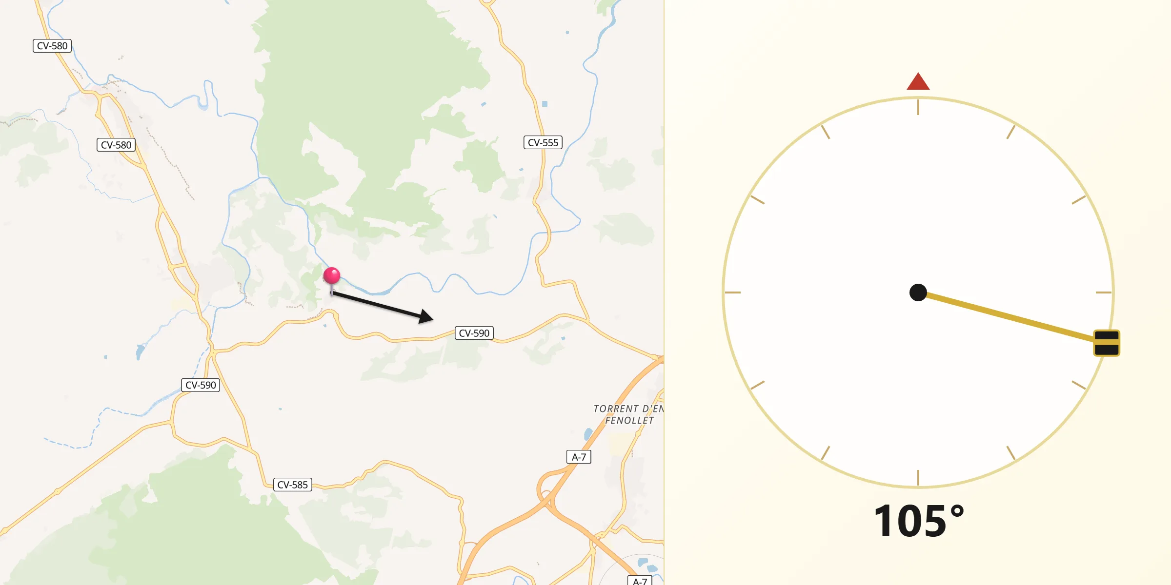 Dirección de la Qibla desde Estubeny