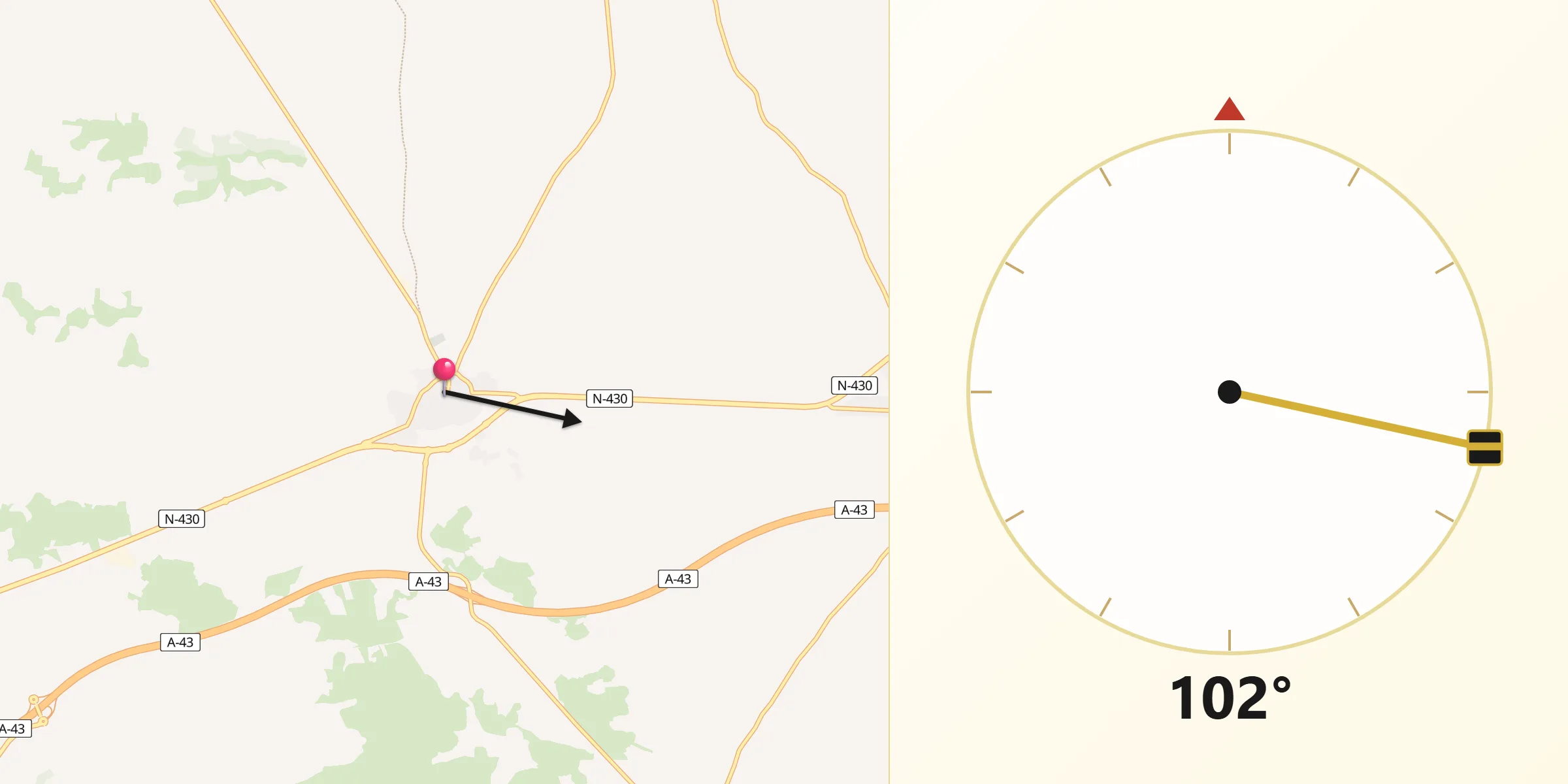 Dirección de la Qibla desde Carrión de Calatrava