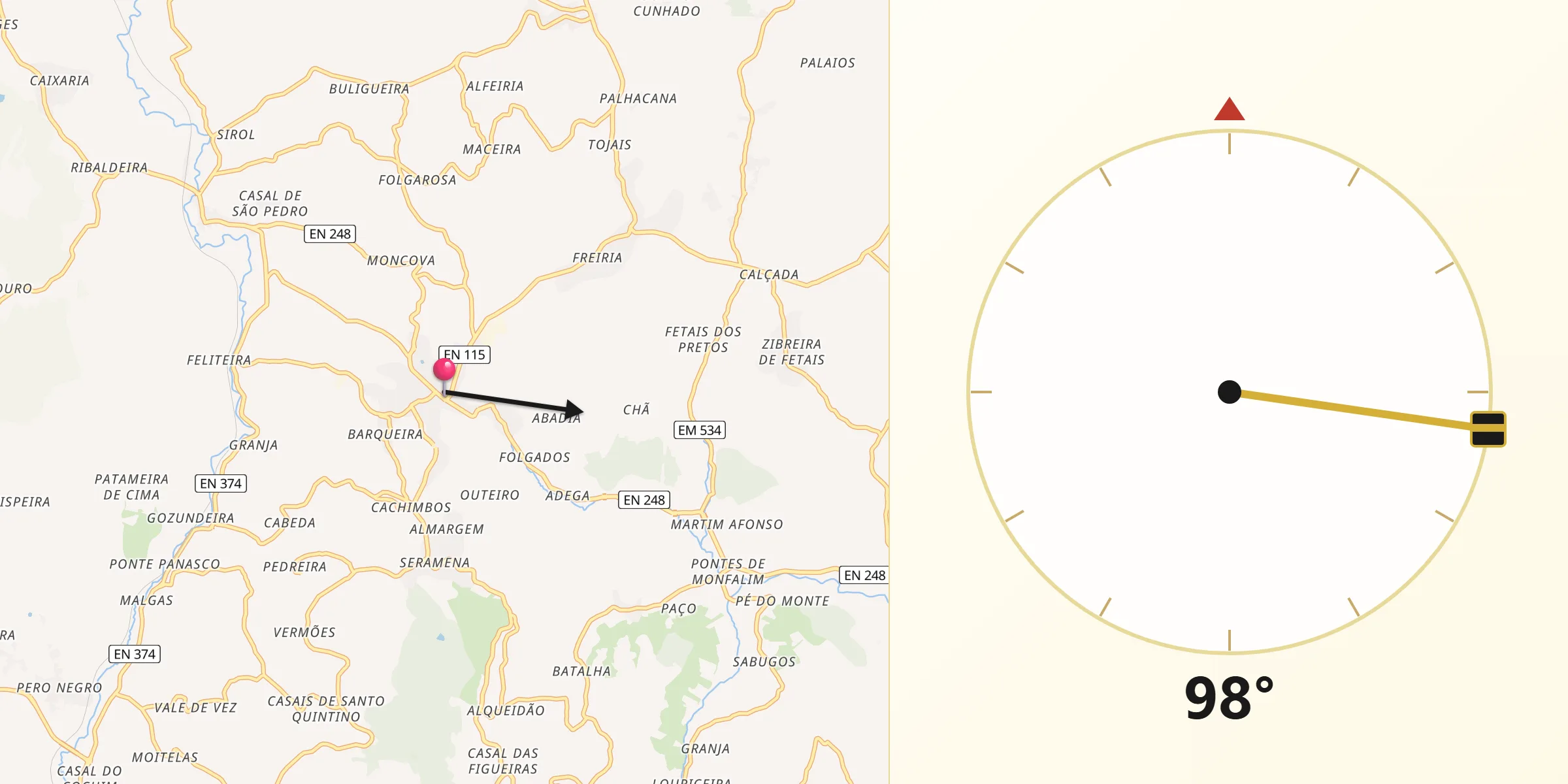 Direção da Qibla a partir de Sobral de Monte Agraço