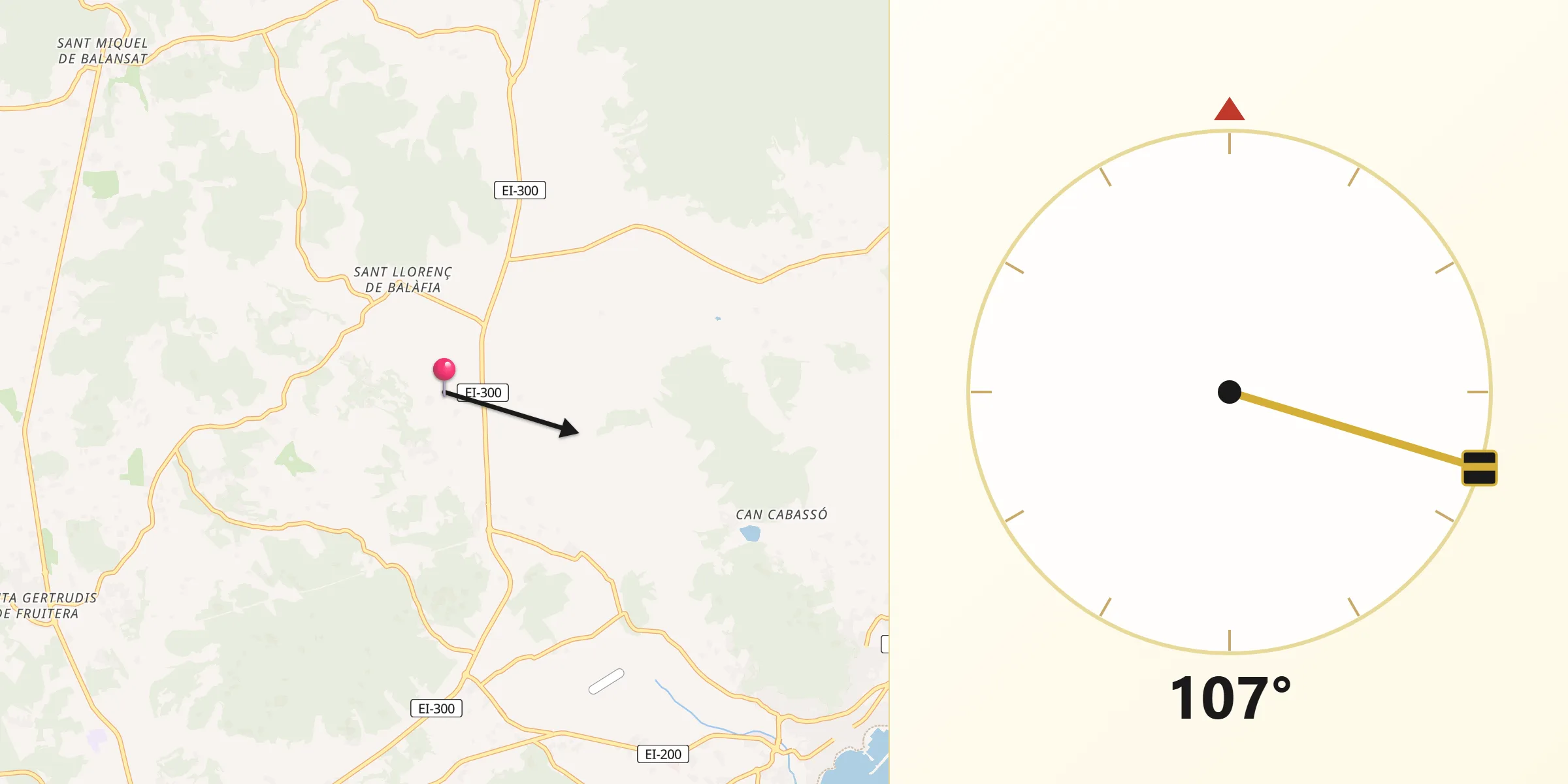 Dirección de la Qibla desde Eivissa