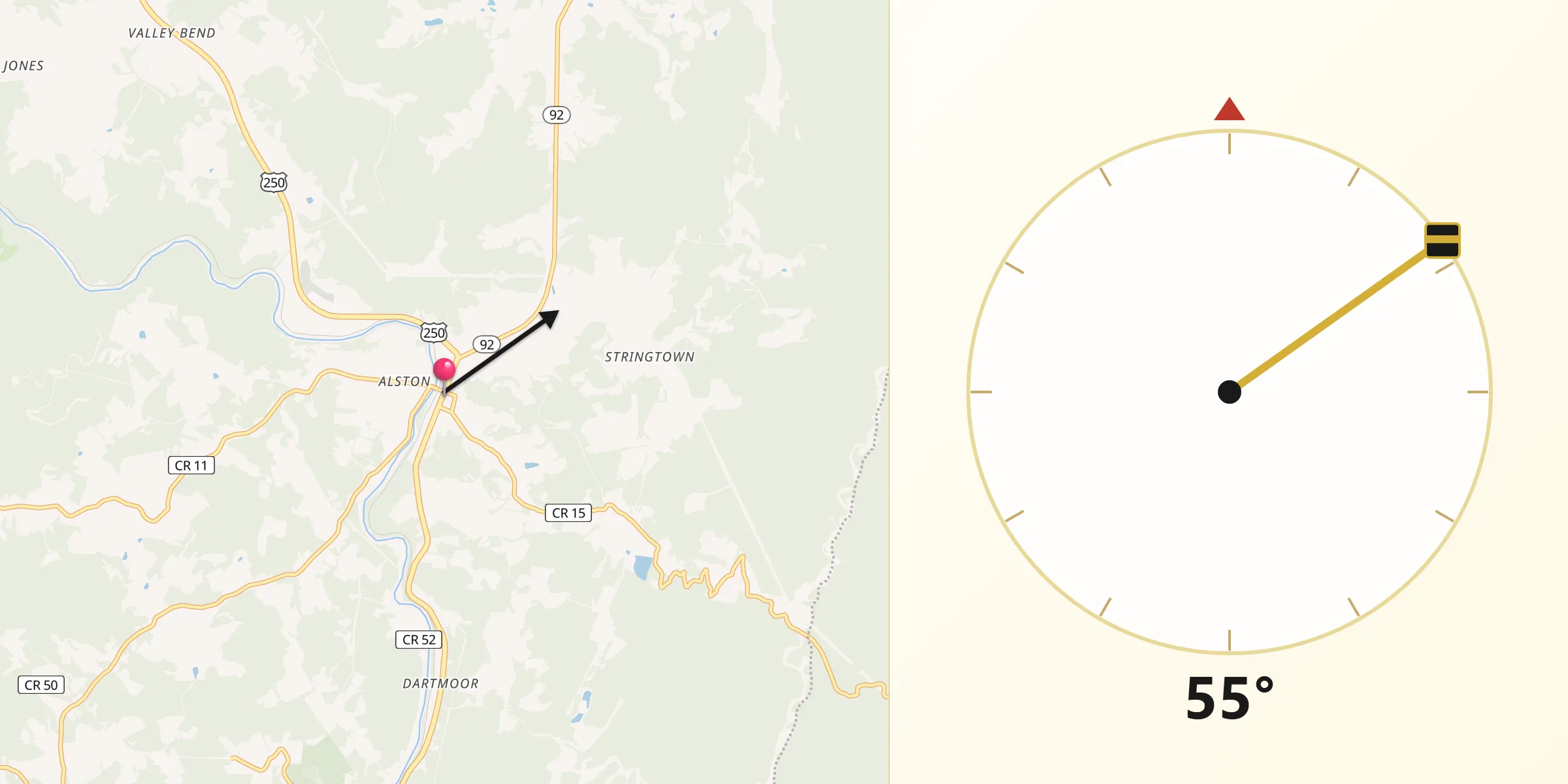 Qibla Direction from Belington