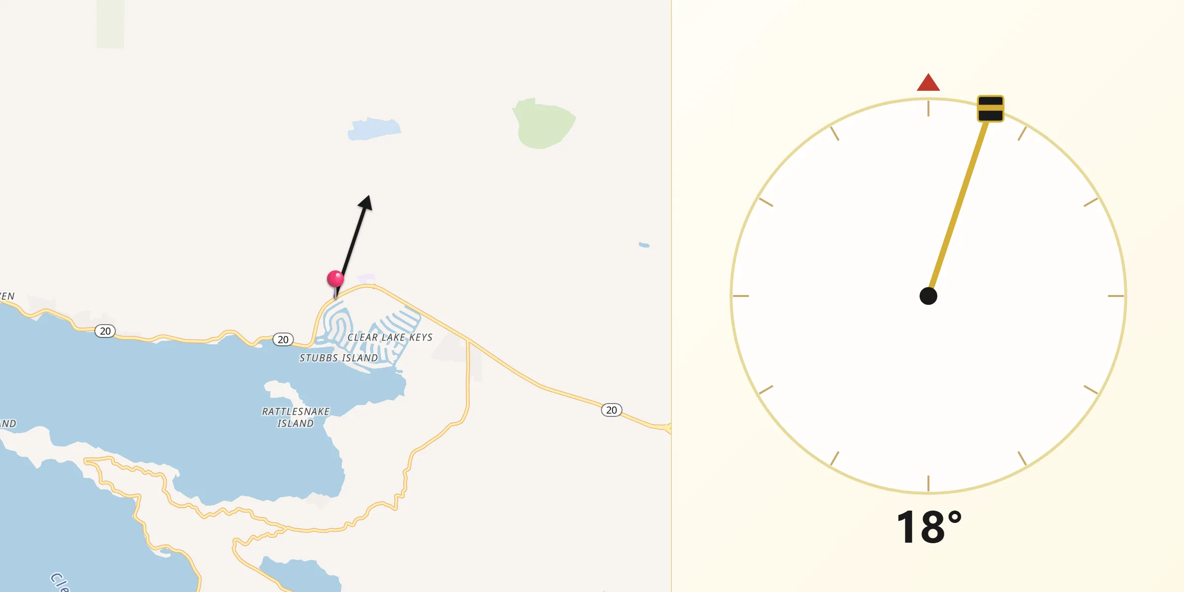 Qibla Direction from Clearlake Oaks