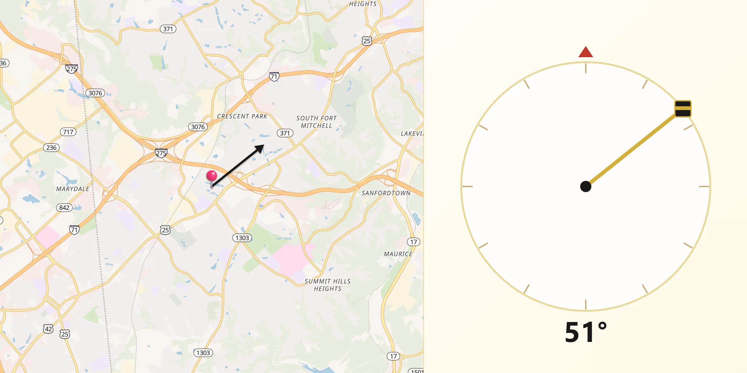 Qibla Direction from Crestview Hills