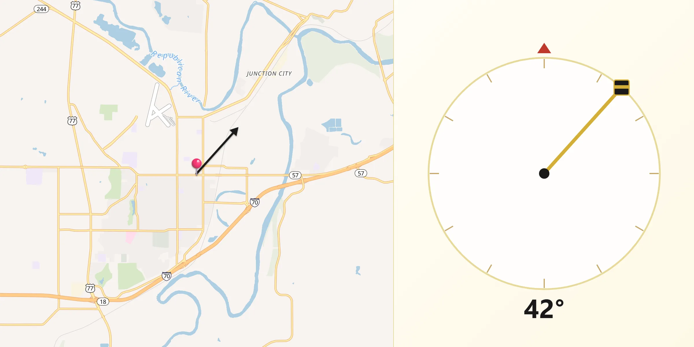 Qibla Direction from Junction City