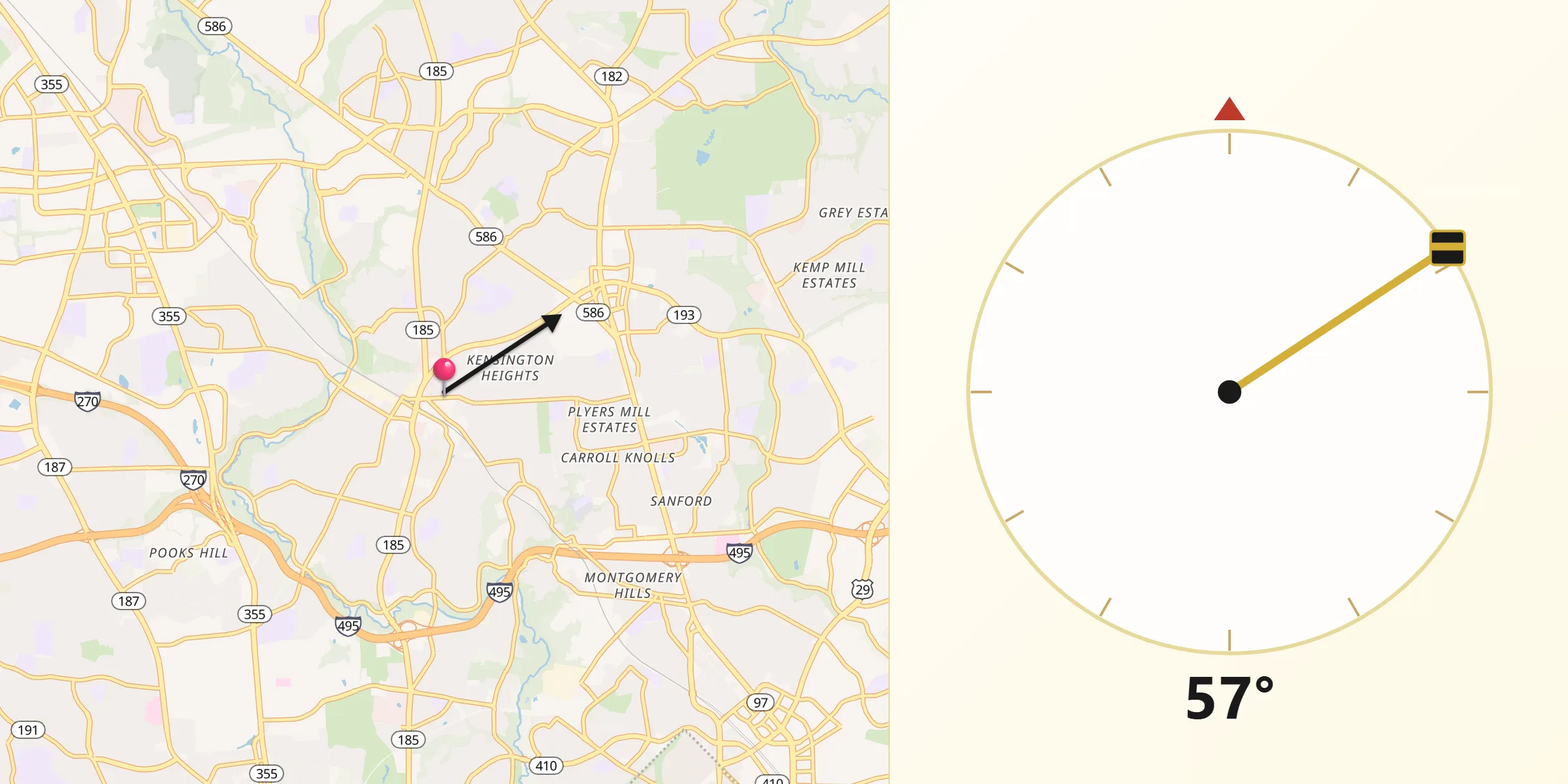 Qibla Direction from North Kensington