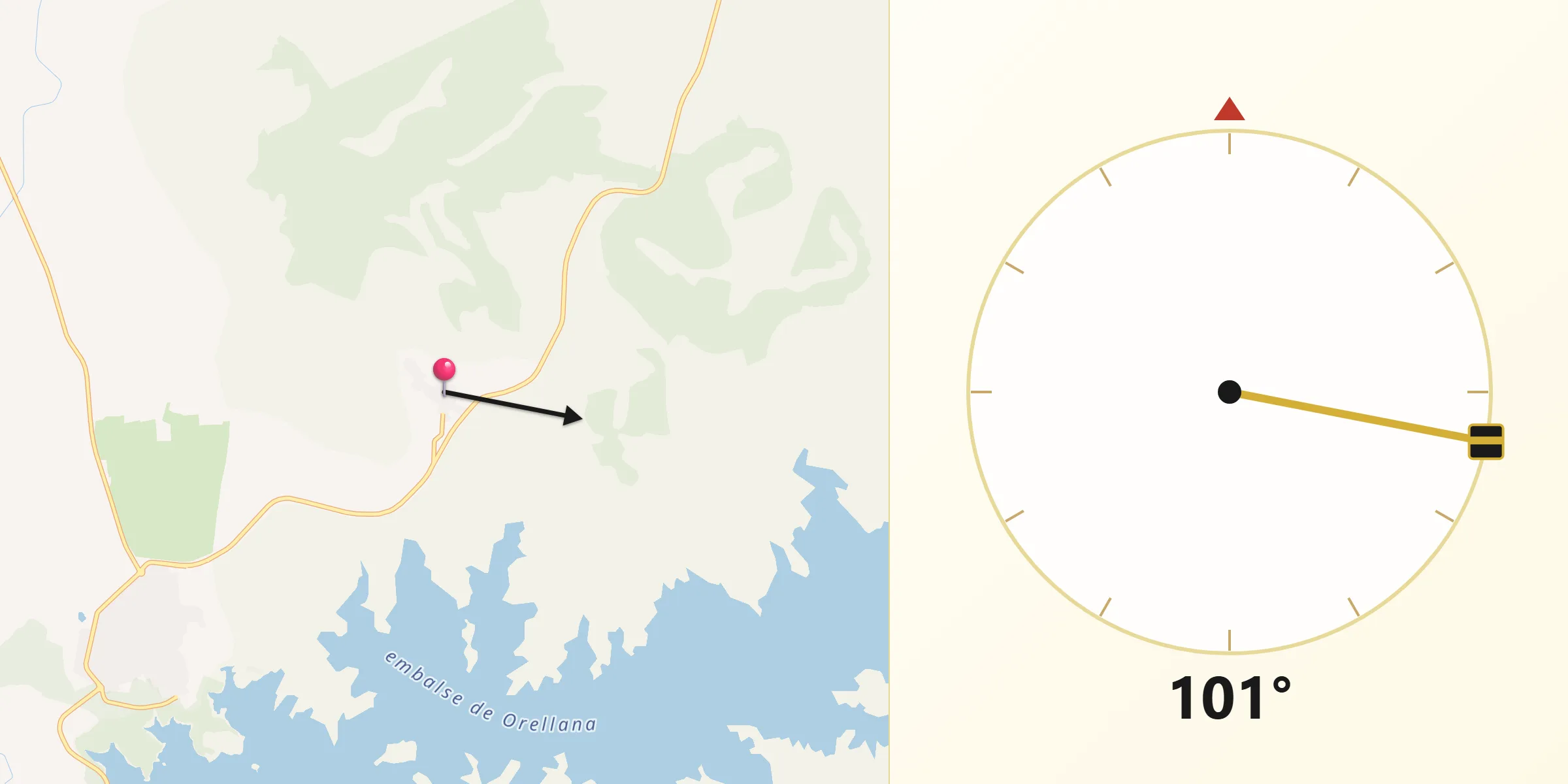 Dirección de la Qibla desde Orellana de la Sierra