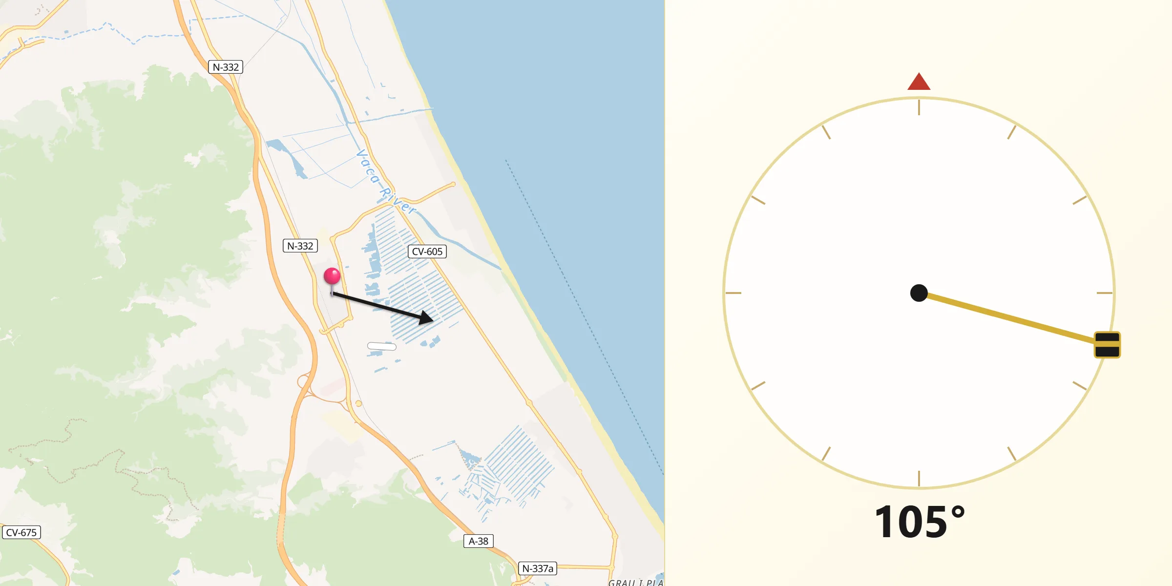 Dirección de la Qibla desde Xeraco