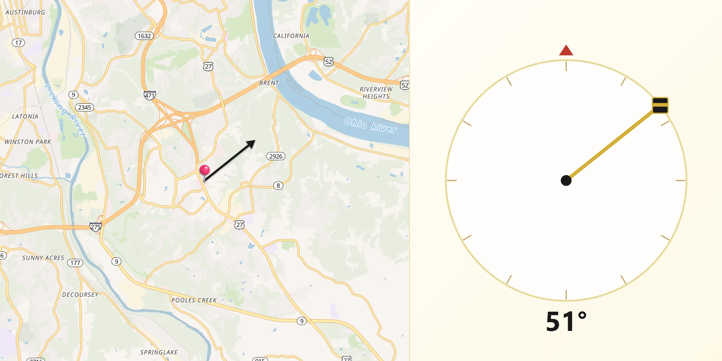 Qibla Direction from Highland Heights