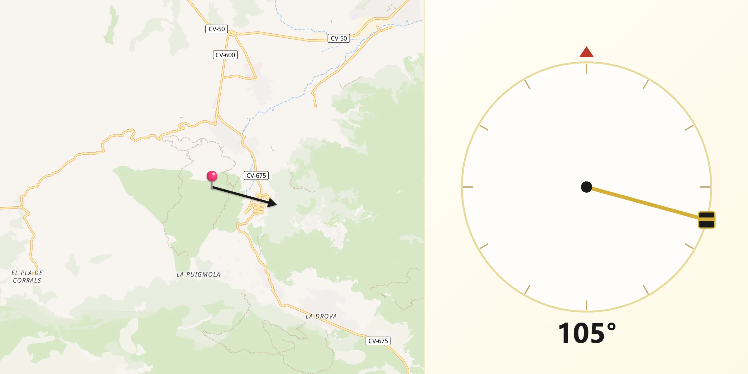 Dirección de la Qibla desde Simat de la Valldigna