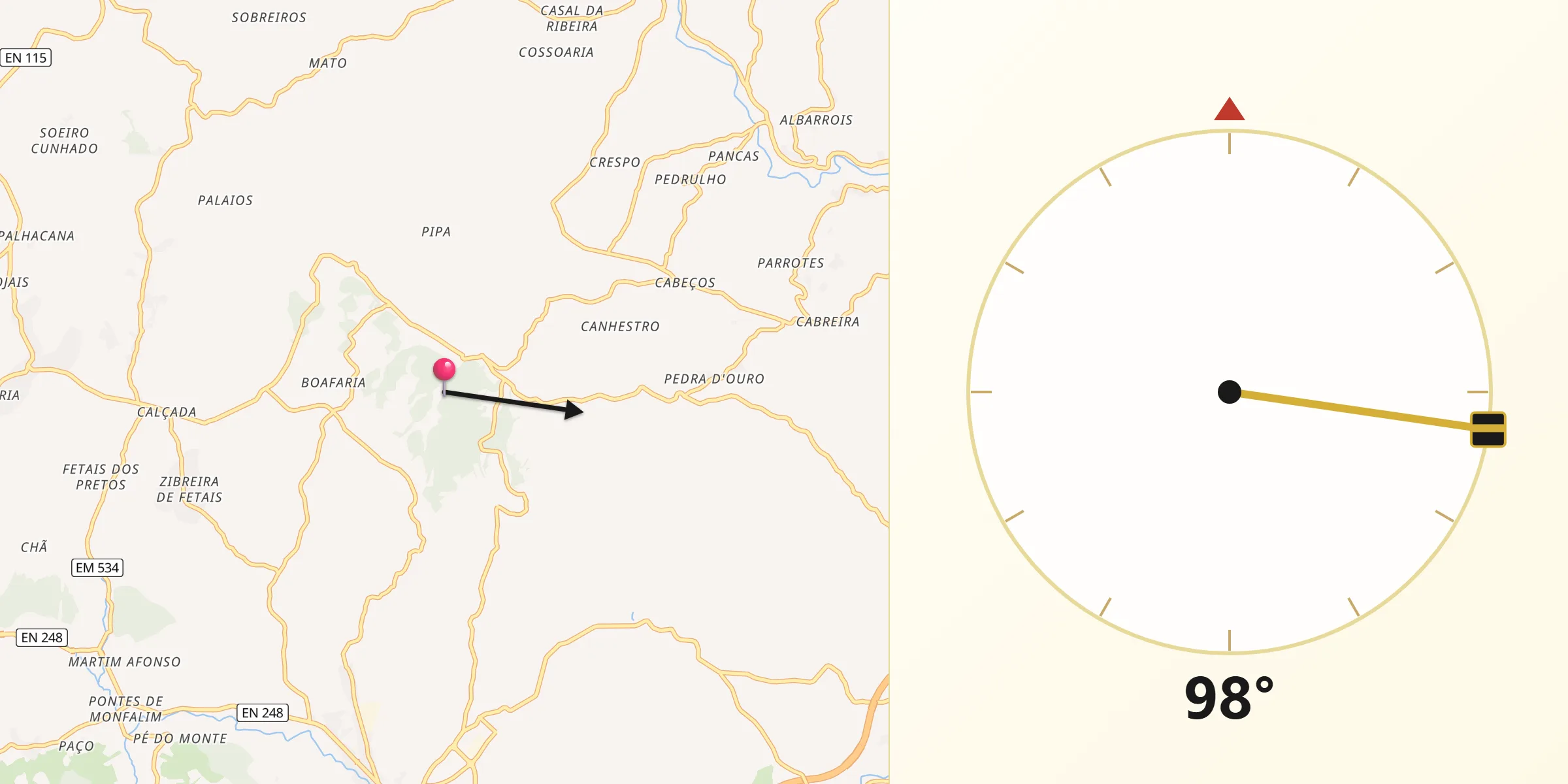 Direção da Qibla a partir de Carnota