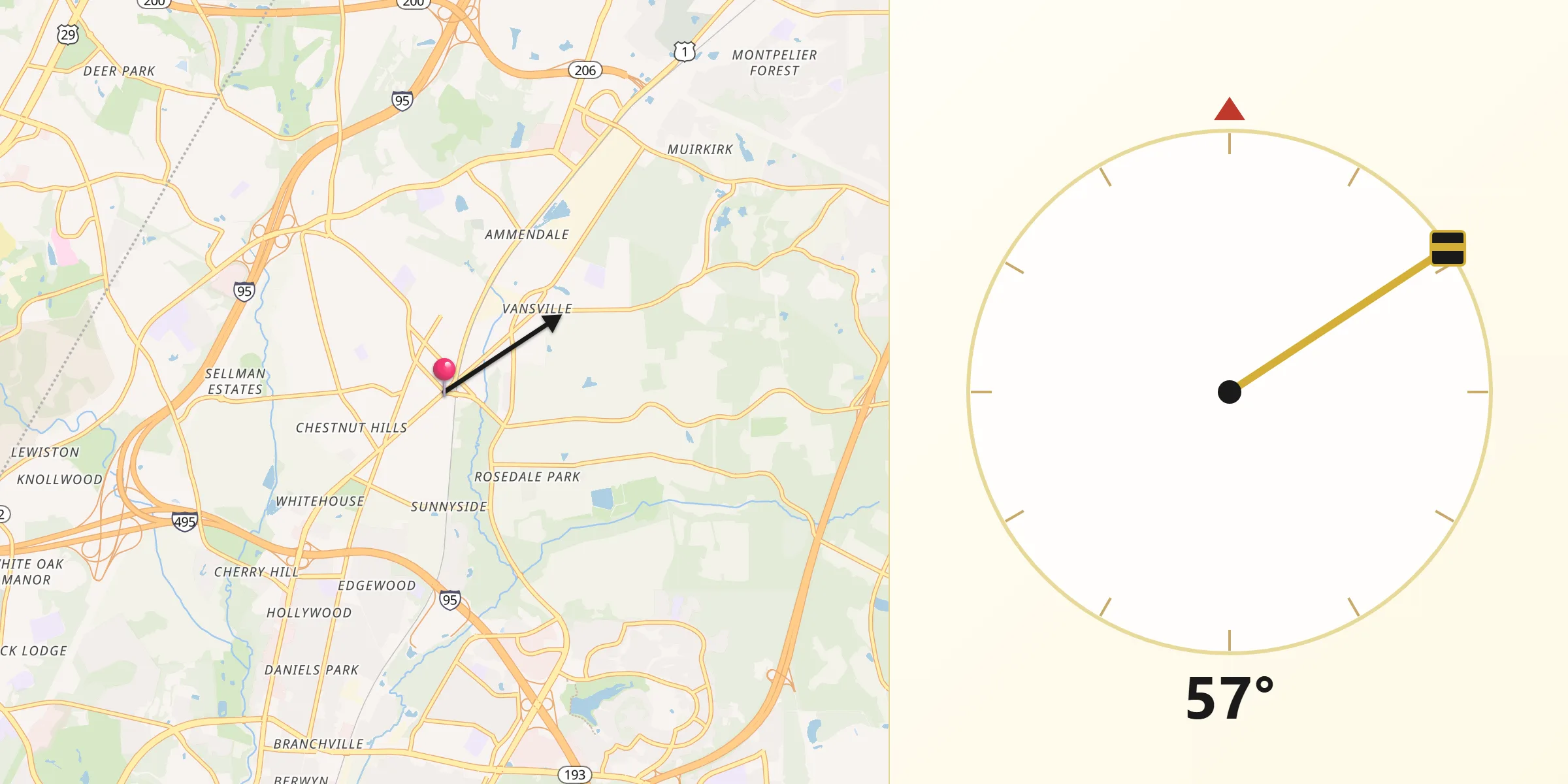 Qibla Direction from Beltsville