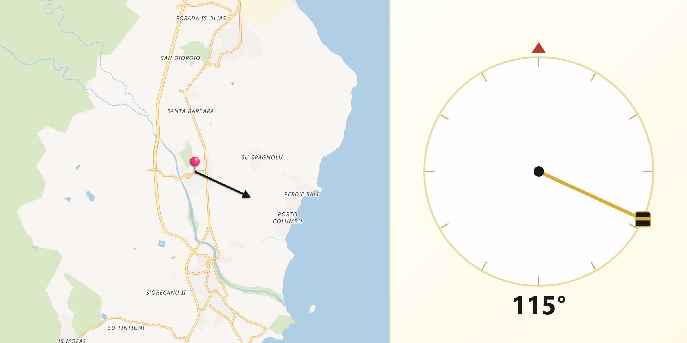 Direzione della Qibla da Villa San Pietro