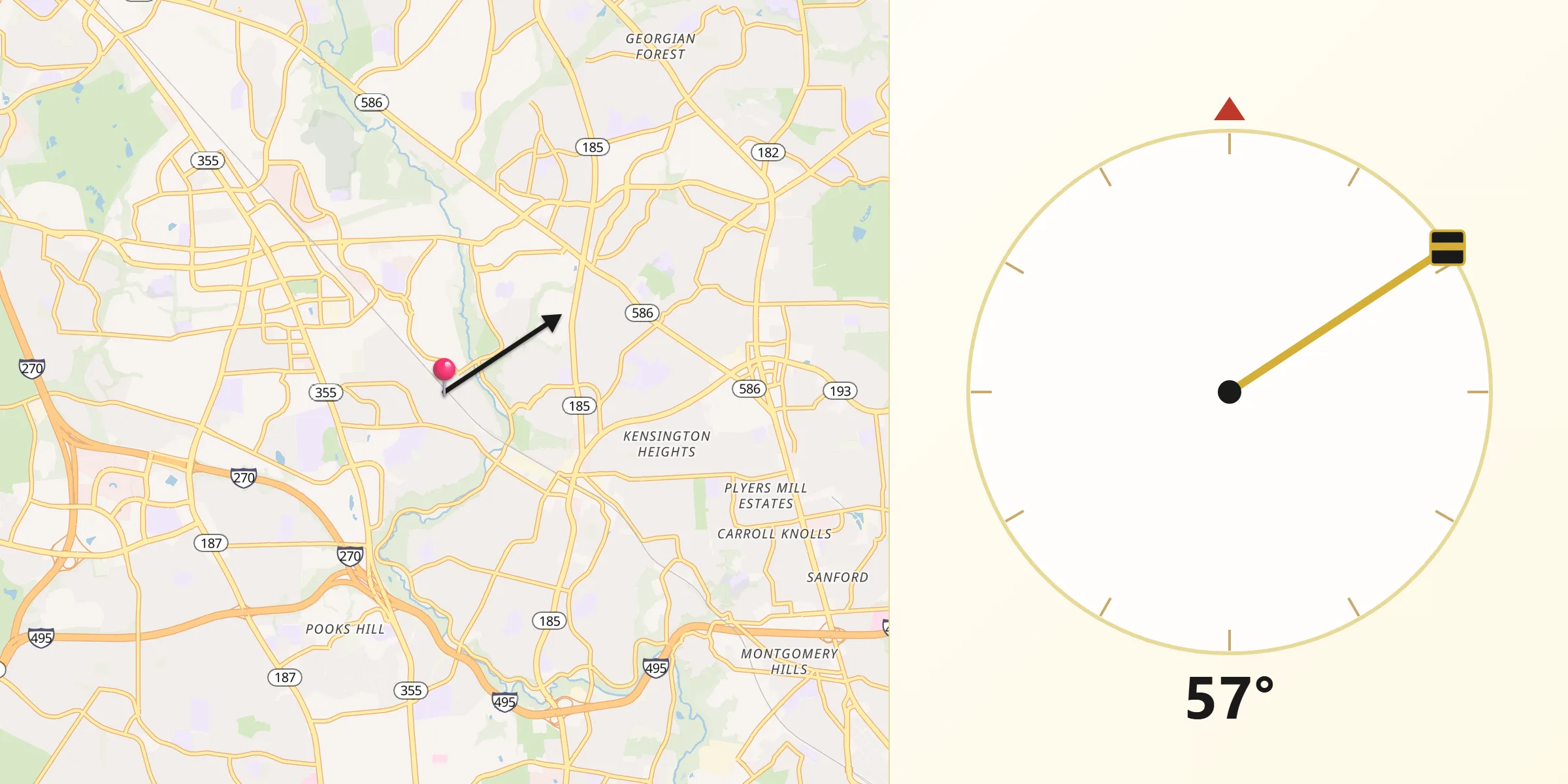 Qibla Direction from Garrett Park