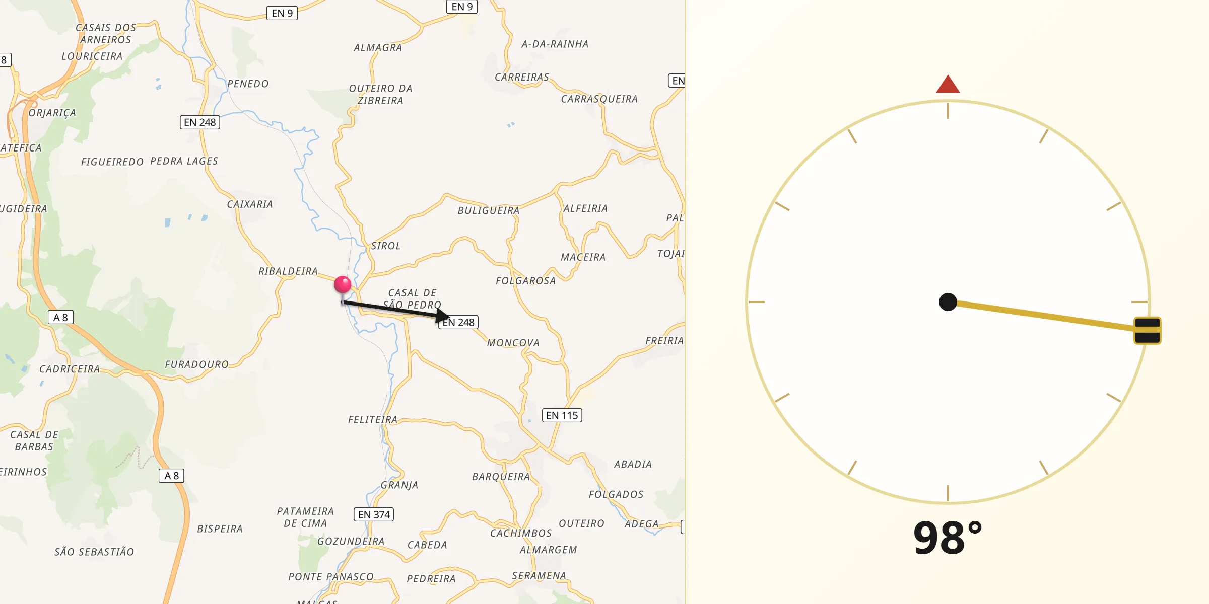 Direção da Qibla a partir de Dois Portos