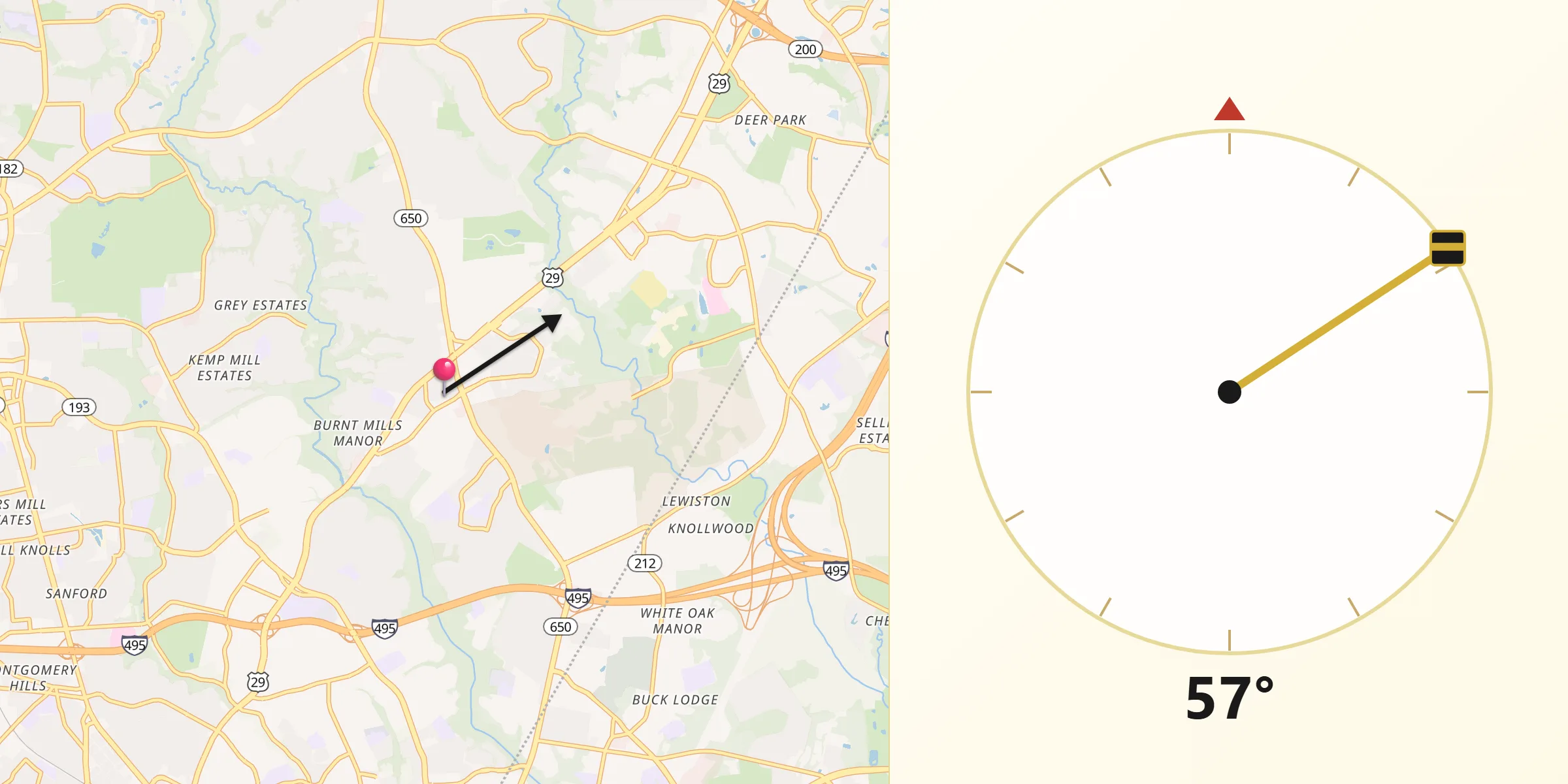 Qibla Direction from White Oak