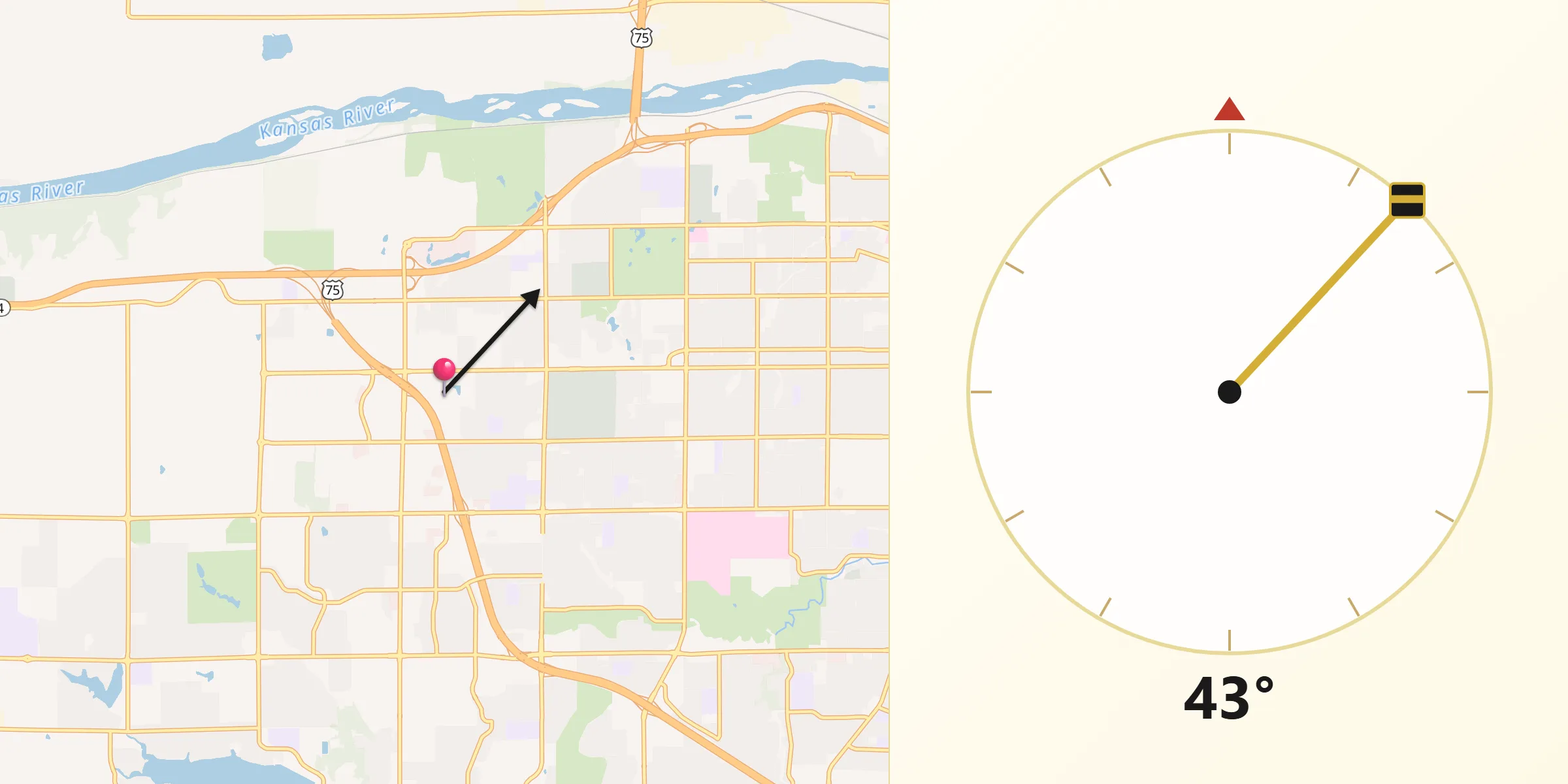 Qibla Direction from Shawnee County