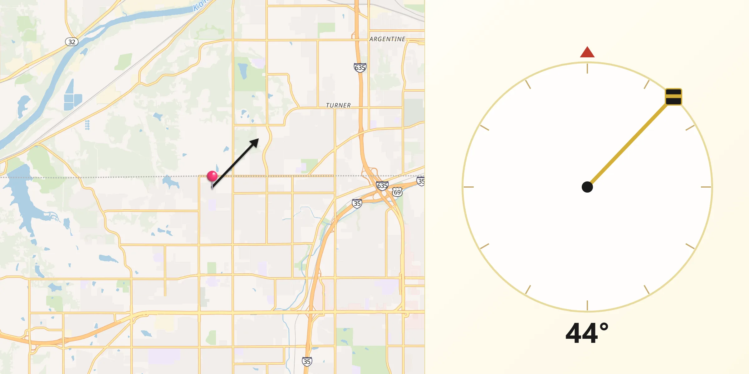 Qibla Direction from Shawnee