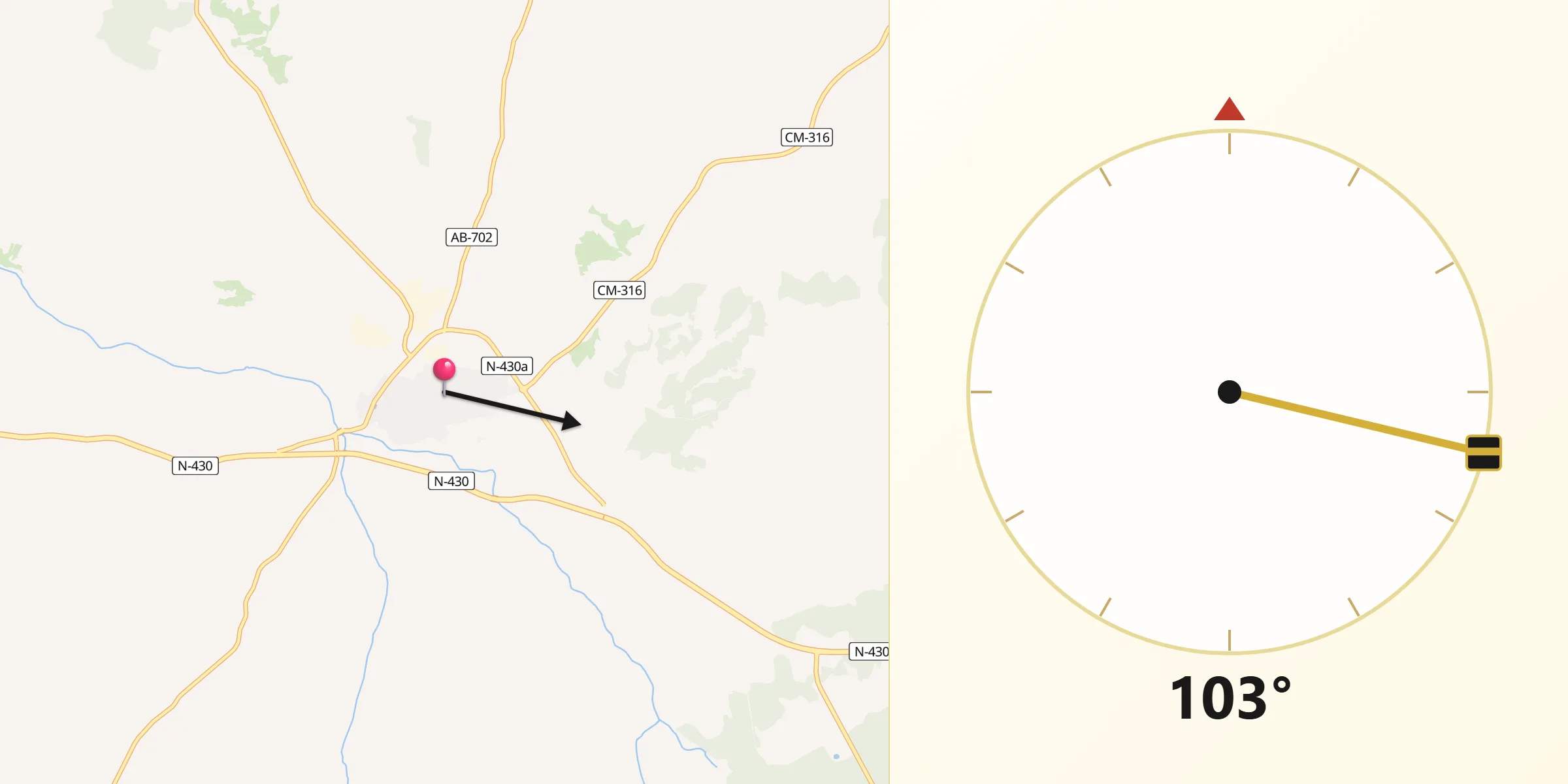 Dirección de la Qibla desde Munera