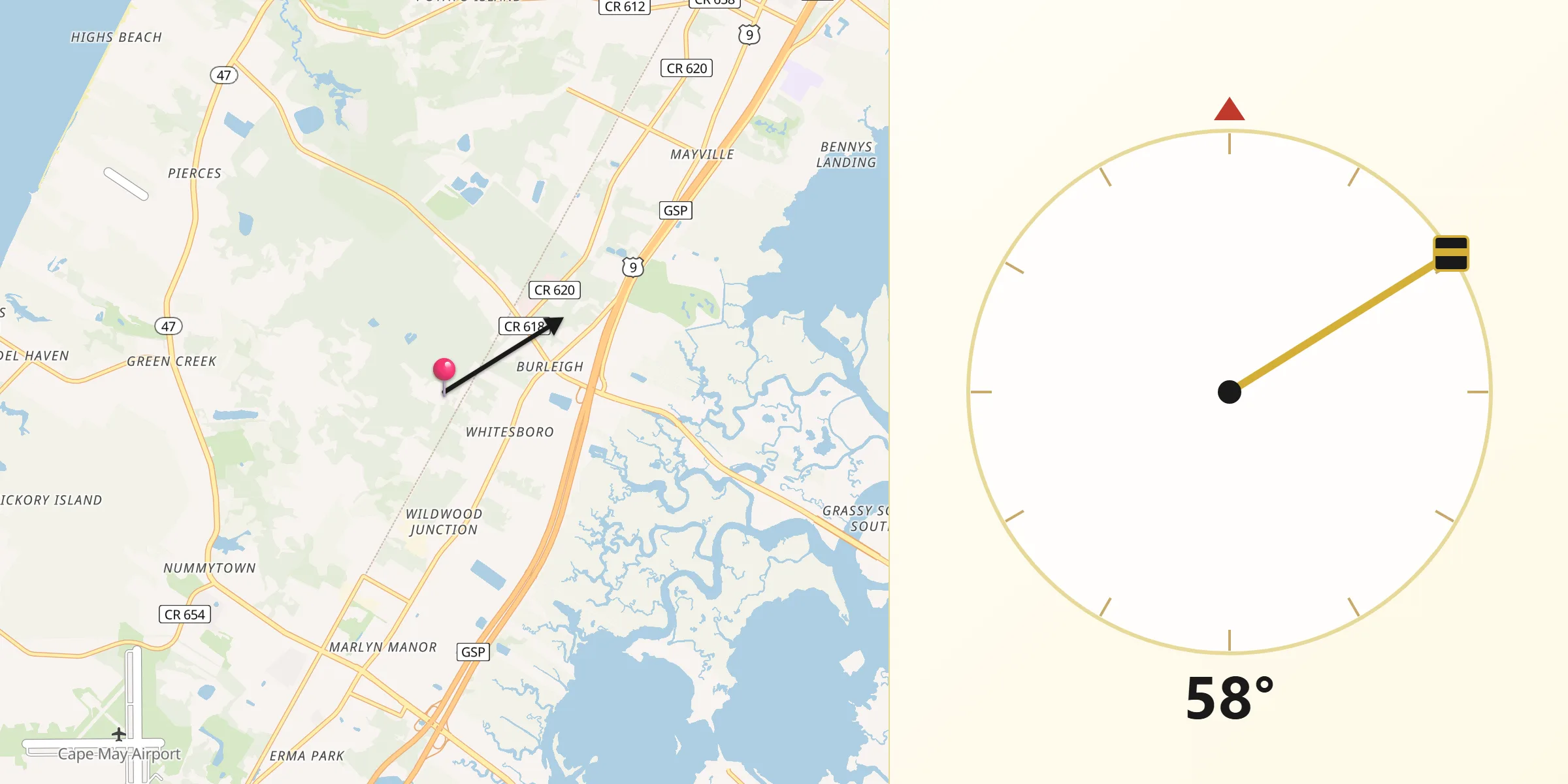 Qibla Direction from Whitesboro-Burleigh