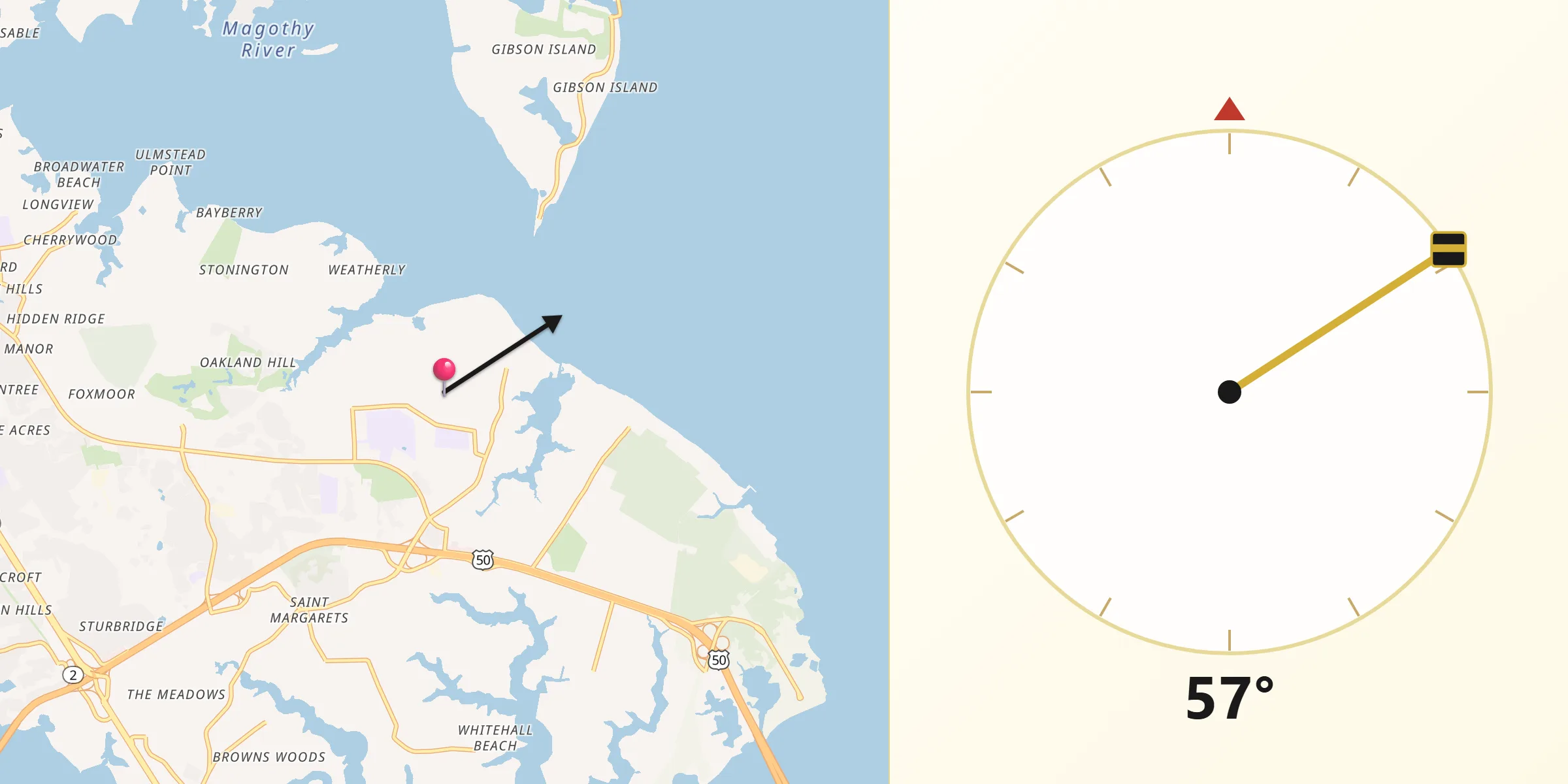 Qibla Direction from Cape Saint Claire