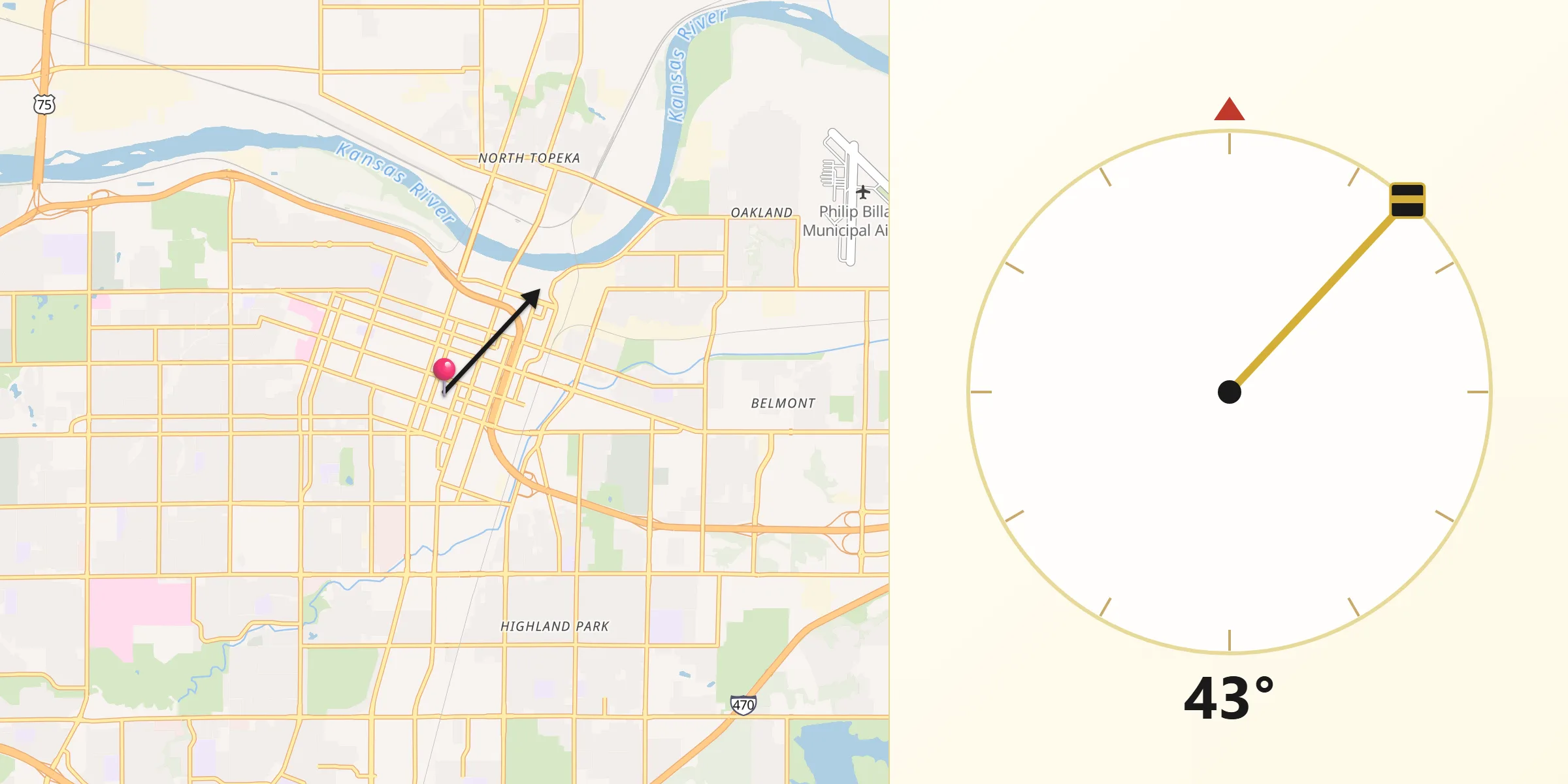 Dirección de la Qibla desde Topeka