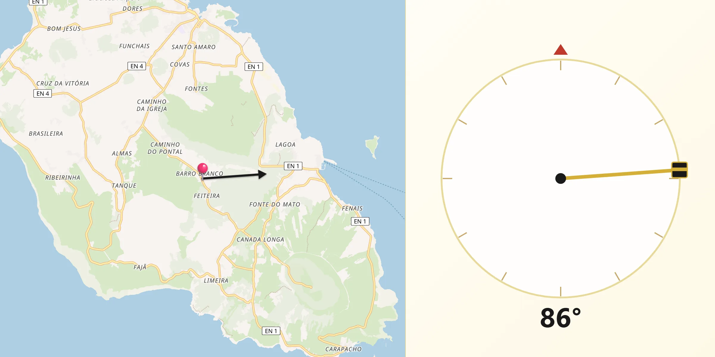 Direção da Qibla a partir de Santa Cruz da Graciosa