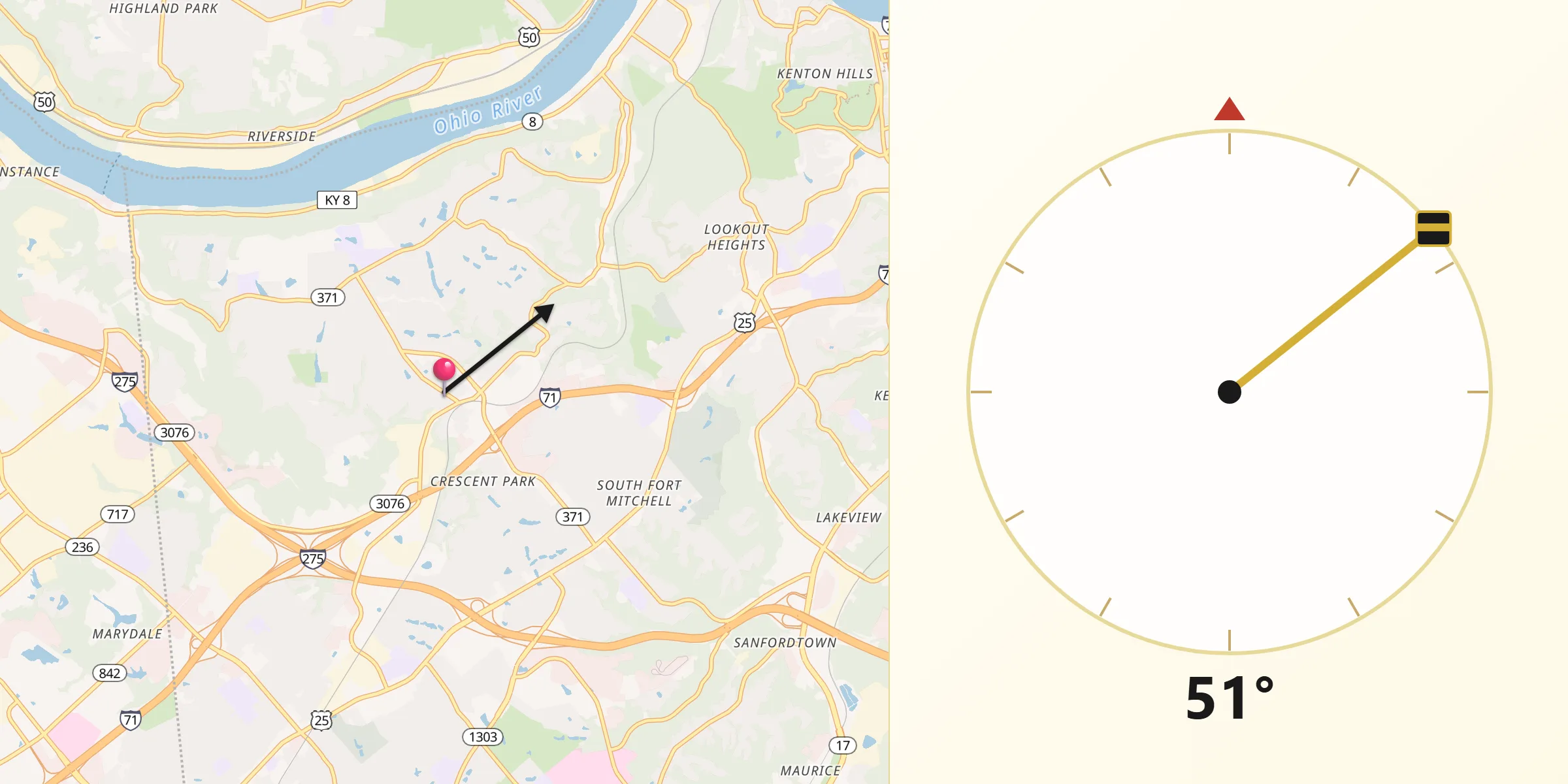 Qibla Direction from Crescent Springs