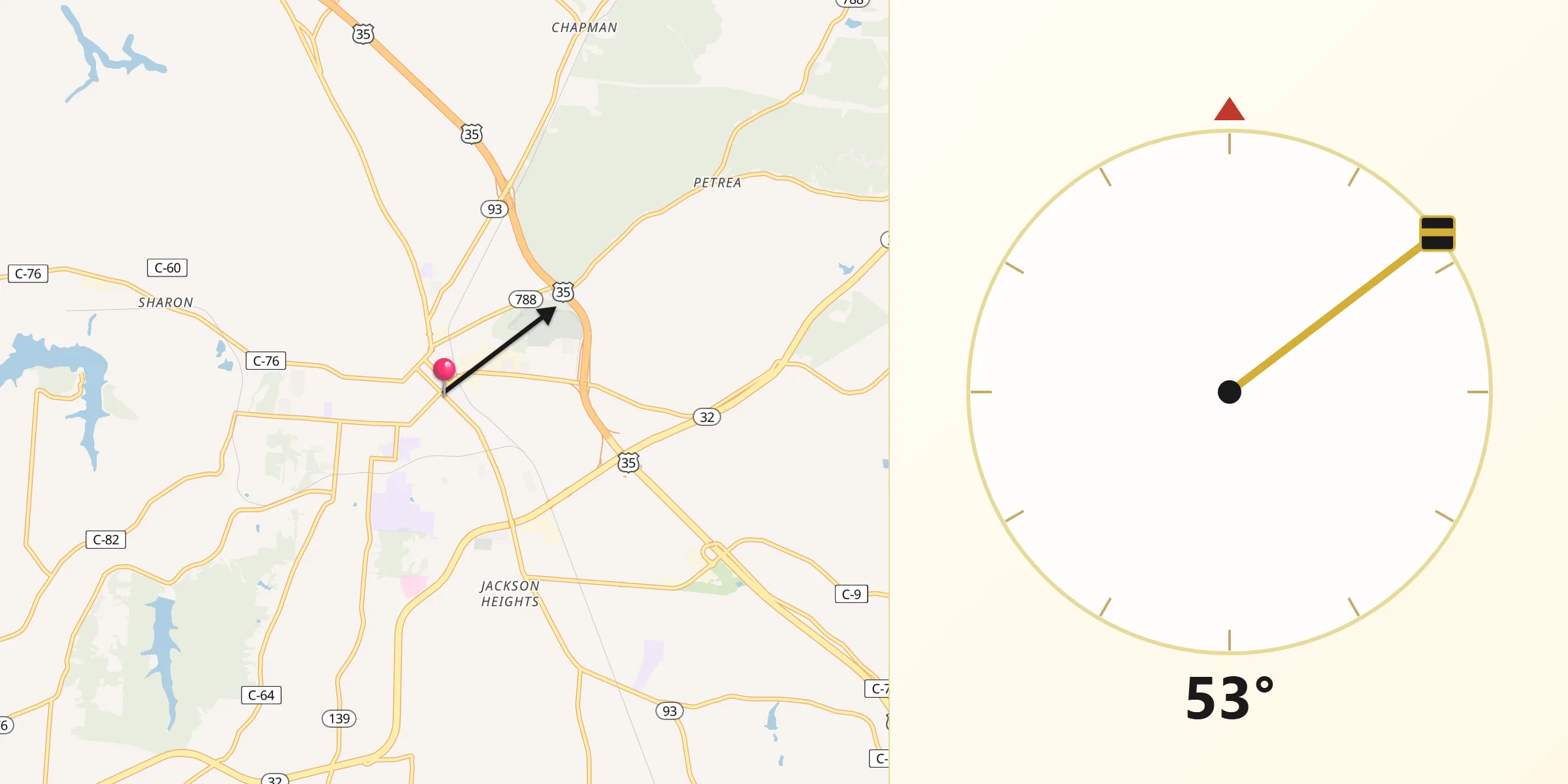 Dirección de la Qibla desde Jackson