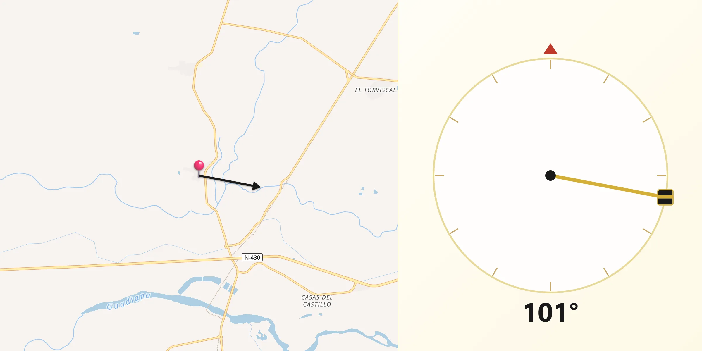 Dirección de la Qibla desde Rena