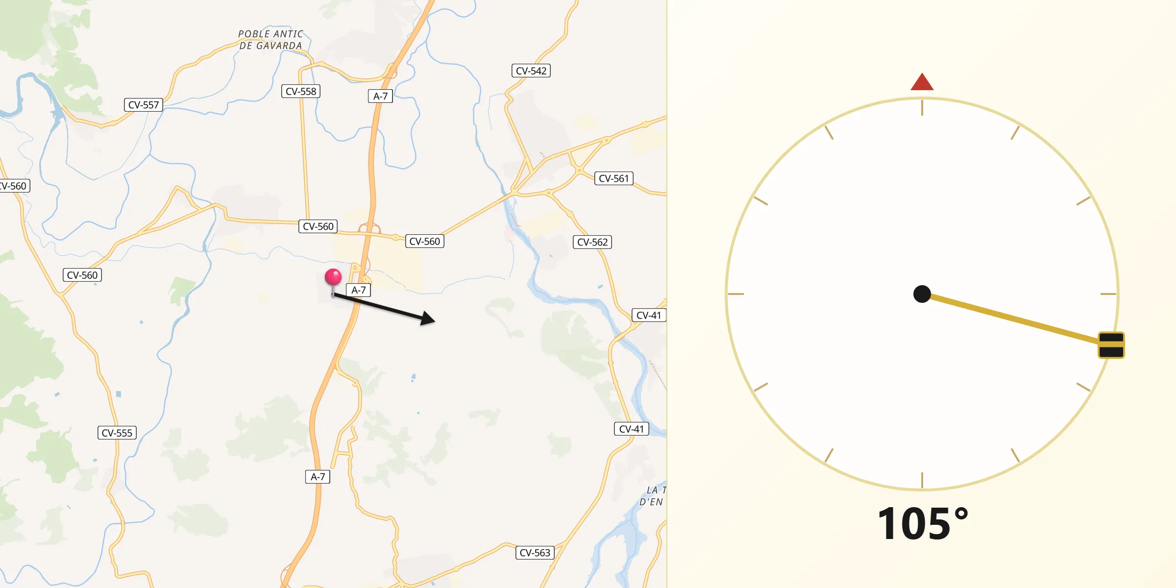 Dirección de la Qibla desde Beneixida