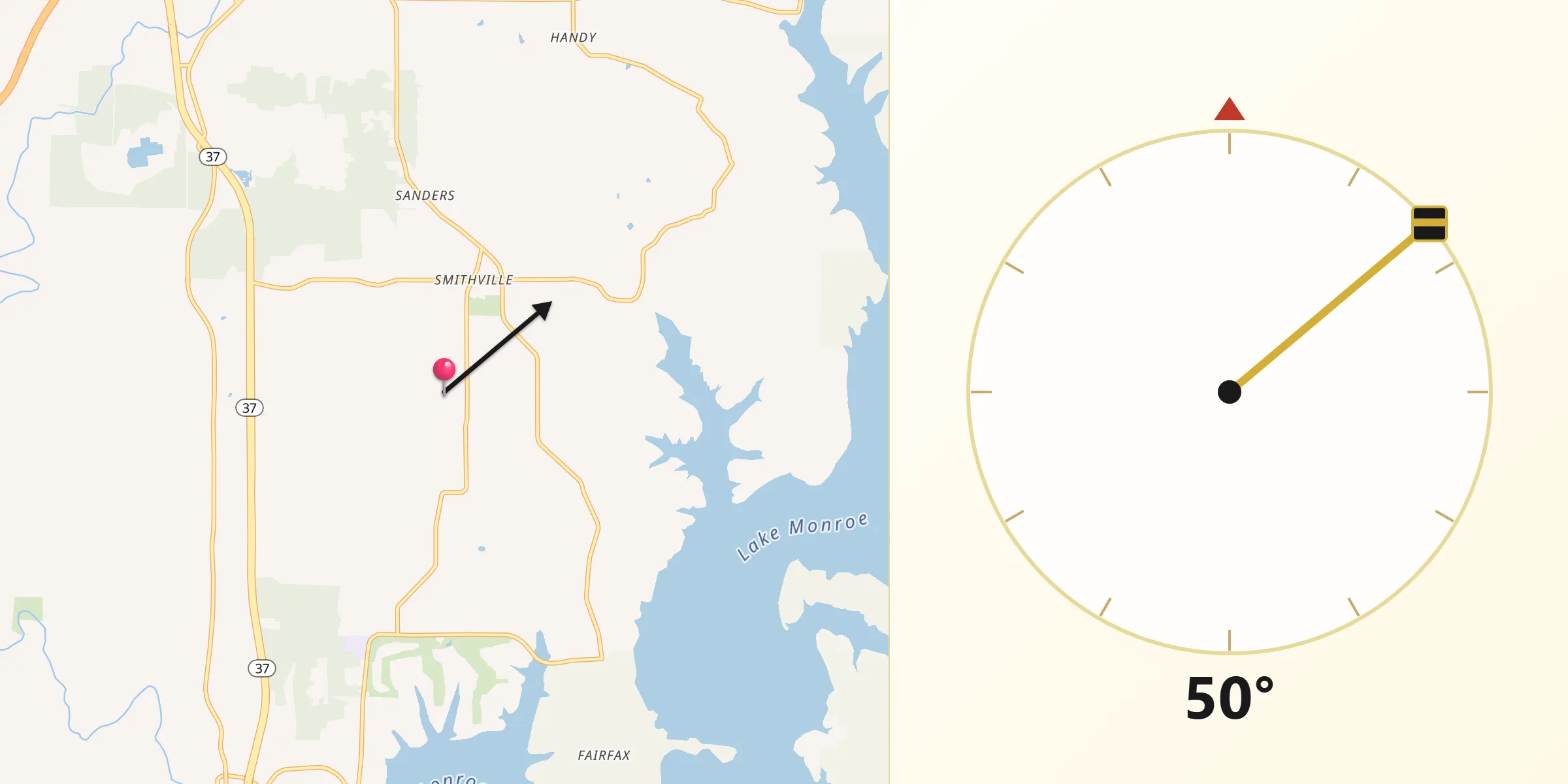 Qibla Direction from Smithville-Sanders