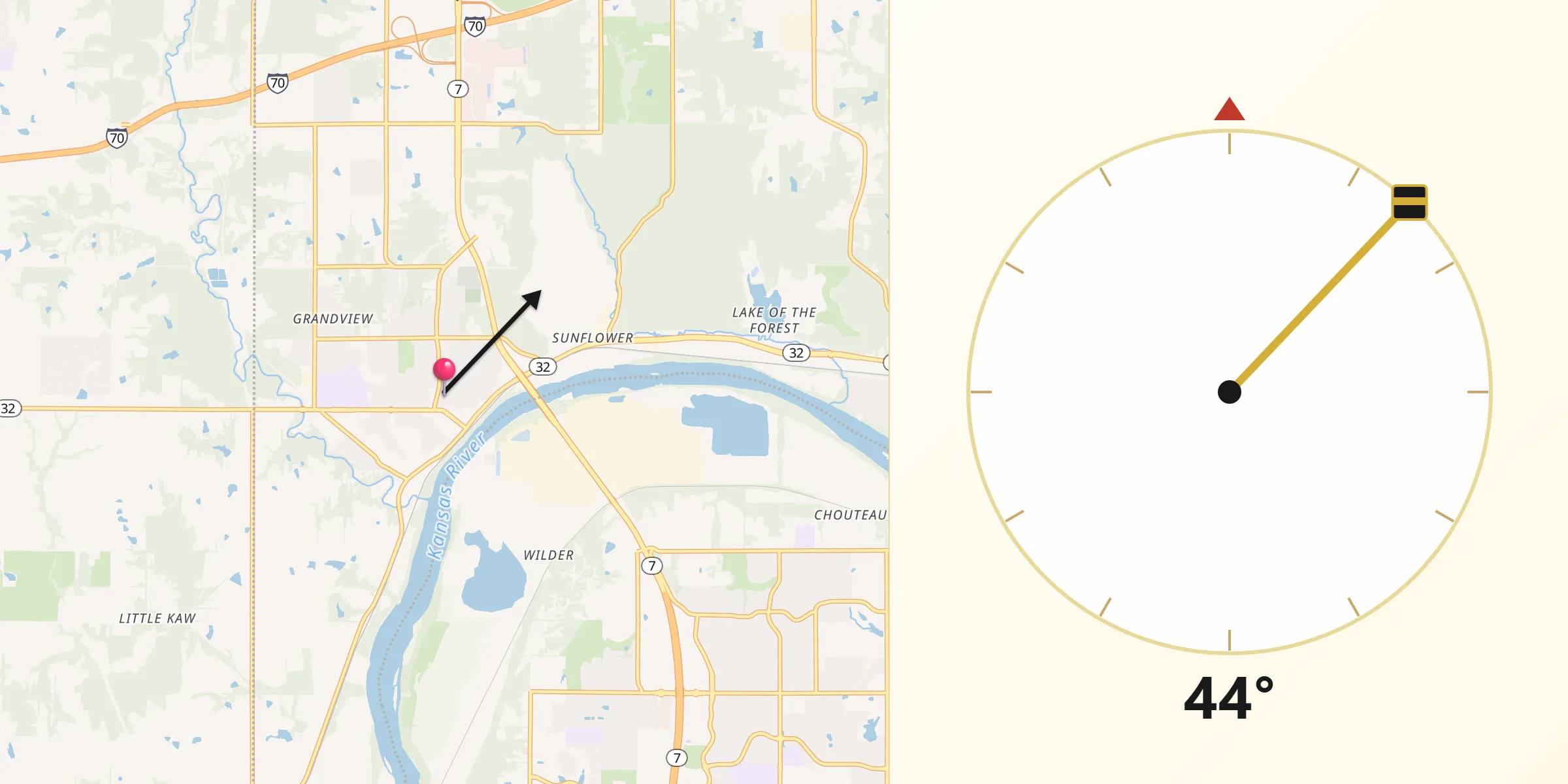 Qibla Direction from Bonner Springs