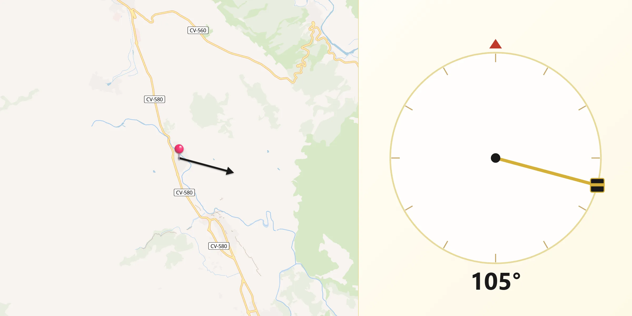 Dirección de la Qibla desde Bolbaite