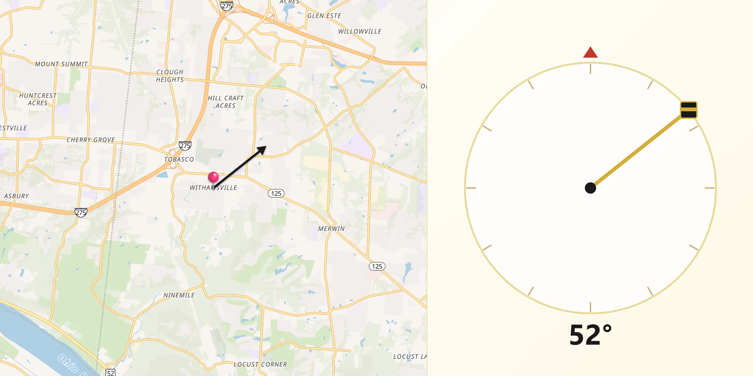 Qibla Direction from Withamsville